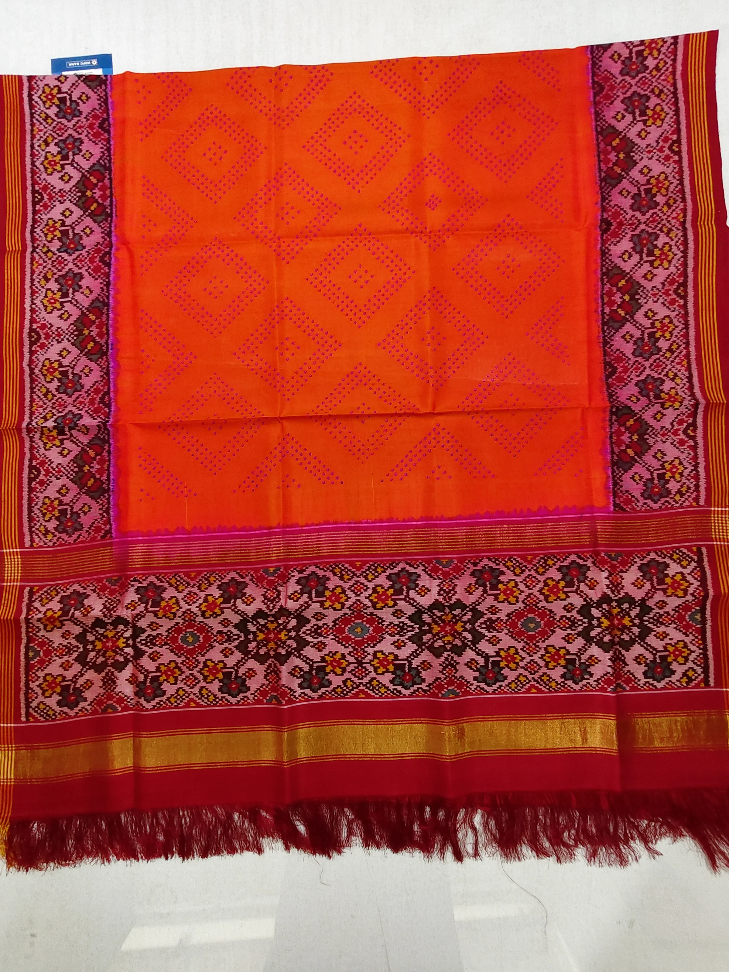 Red & Orange Bandhej Patola Single Ikat Chaniya Choli Dupatta 8 Ply Silk