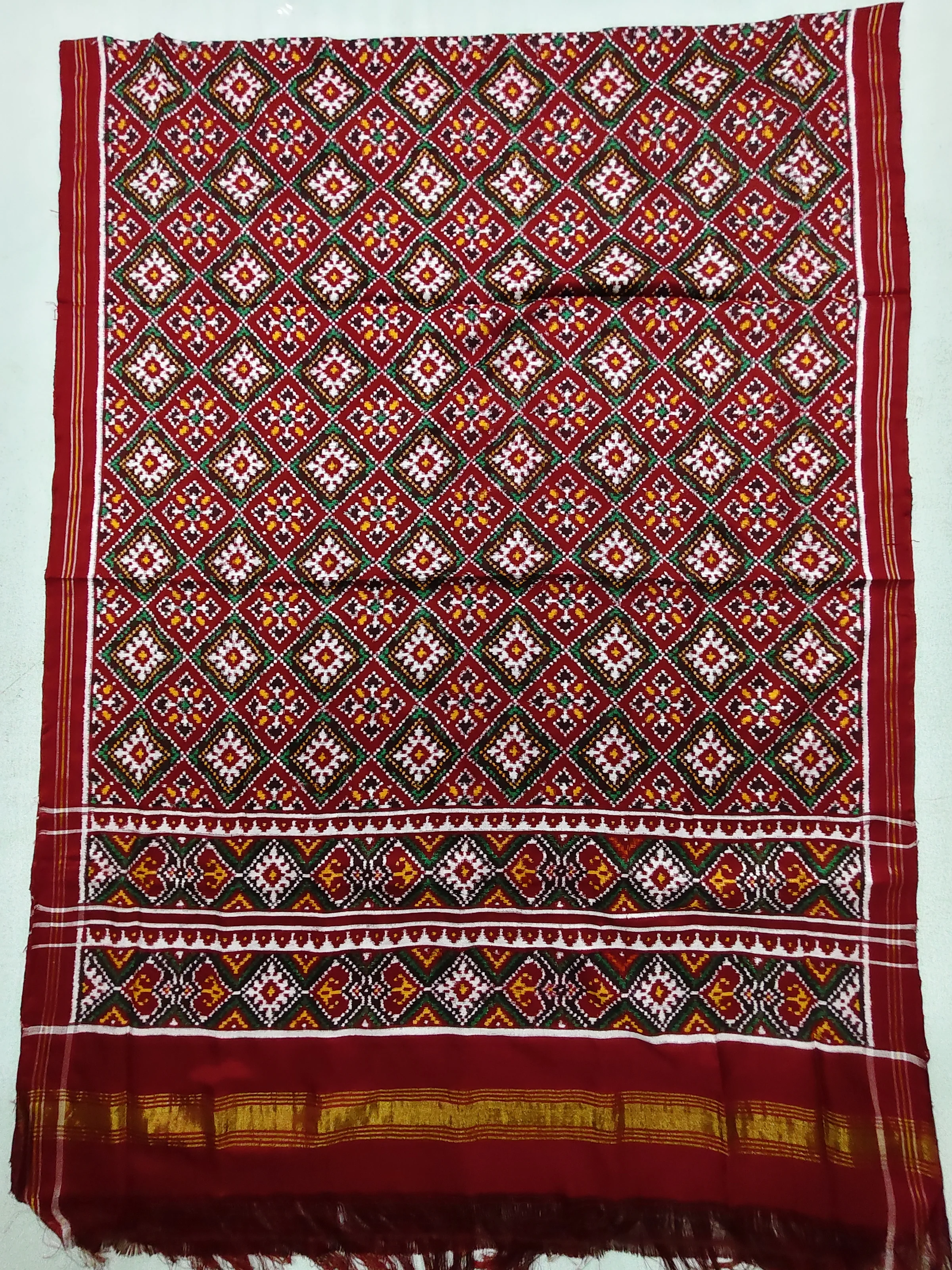 Red Selari Pallu Red Maroon Chandabhat Motifs Double Ikat Chaniya Choli Dupatta