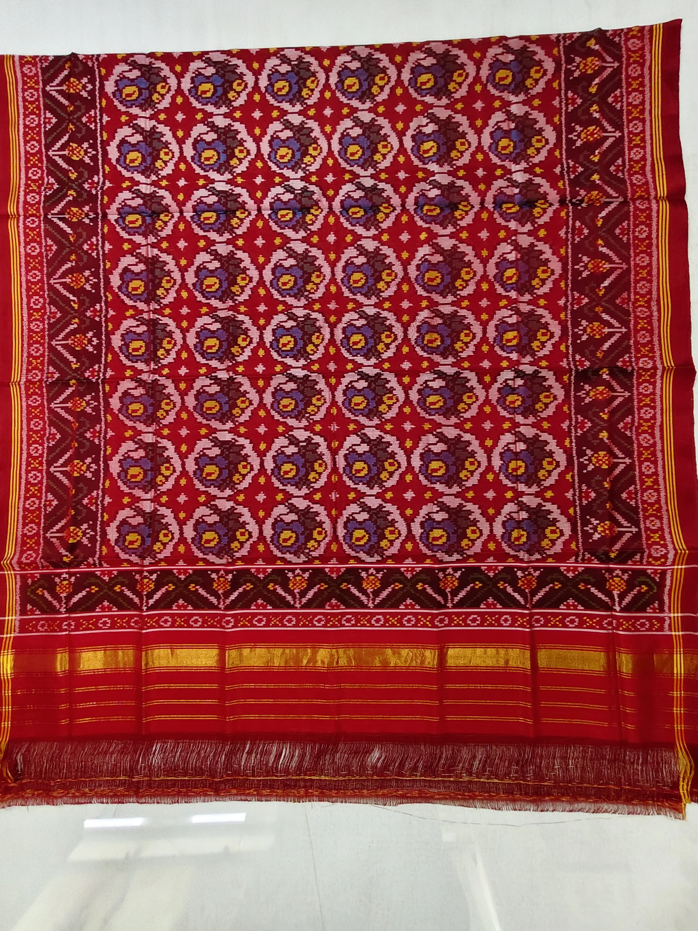 Red White Gulab Motifs Semi Ikat Dupatta for Chaniya Choli