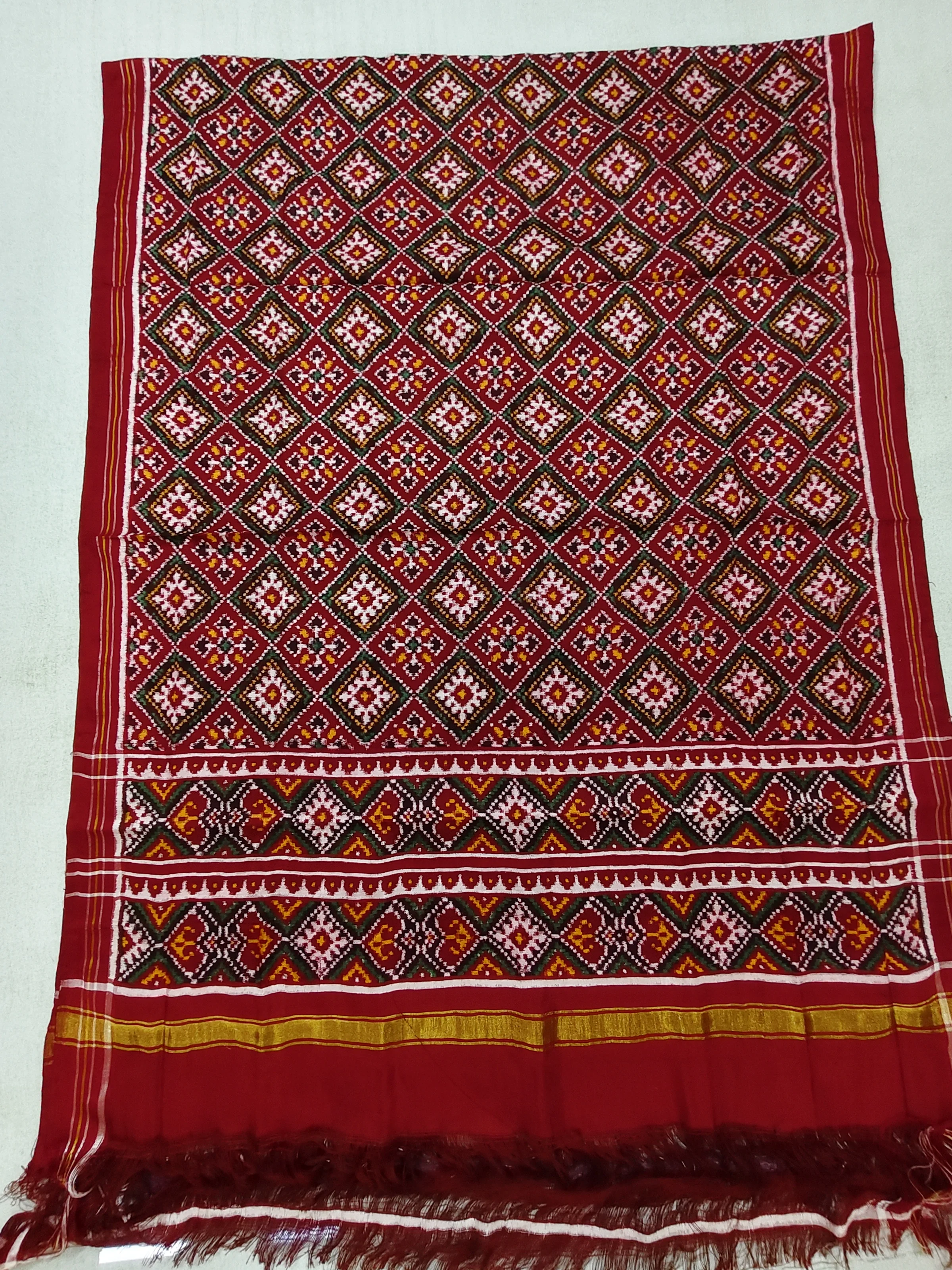 Red Selari Pallu Chandabhat Double Ikat Dupatta for Chaniya Choli