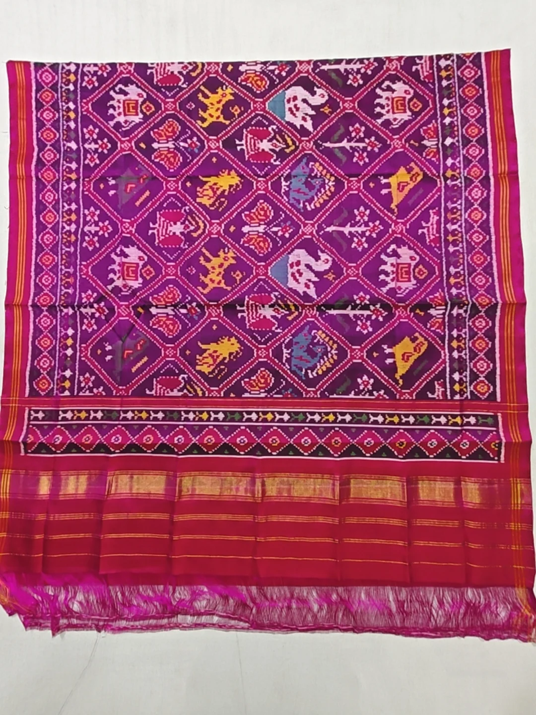 Pink Animal Motifs Double Ikat Chaniya Choli Dupatta 8 Ply Silk