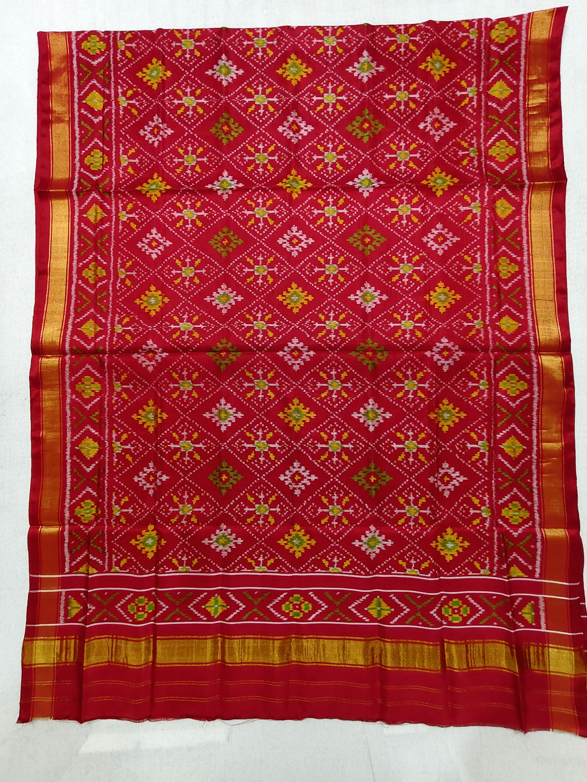 Red Chandabhat Motifs Single Ikat Dress Dupatta