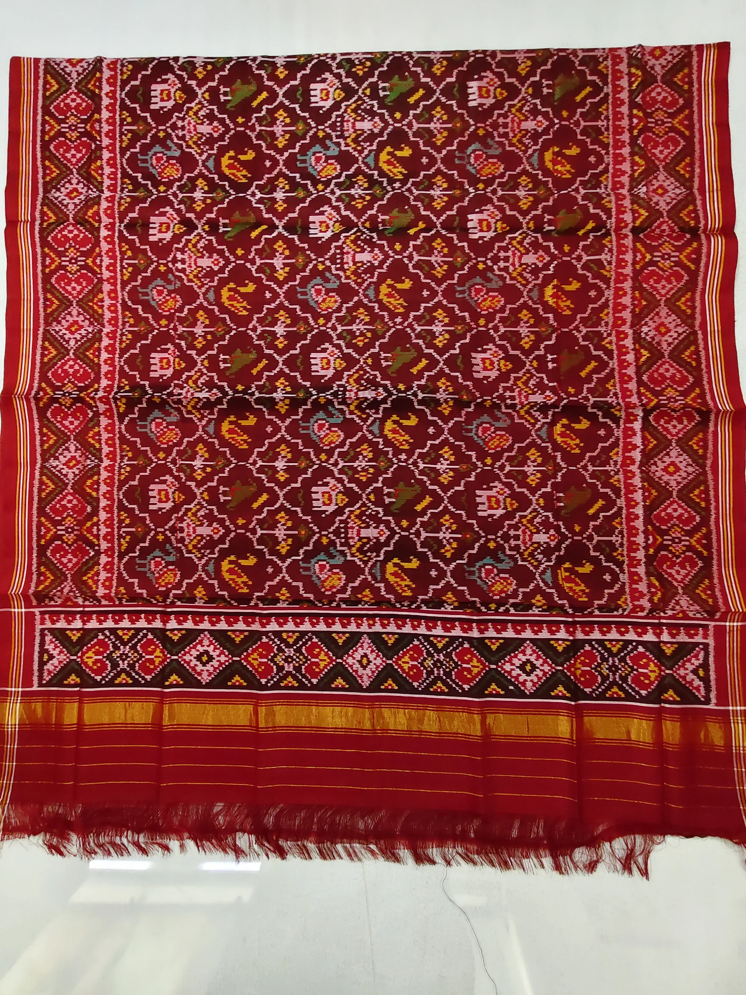 Red Coffee Nanu Narikunj Jad Border Semi Ikat Dupatta for Chaniya Choli