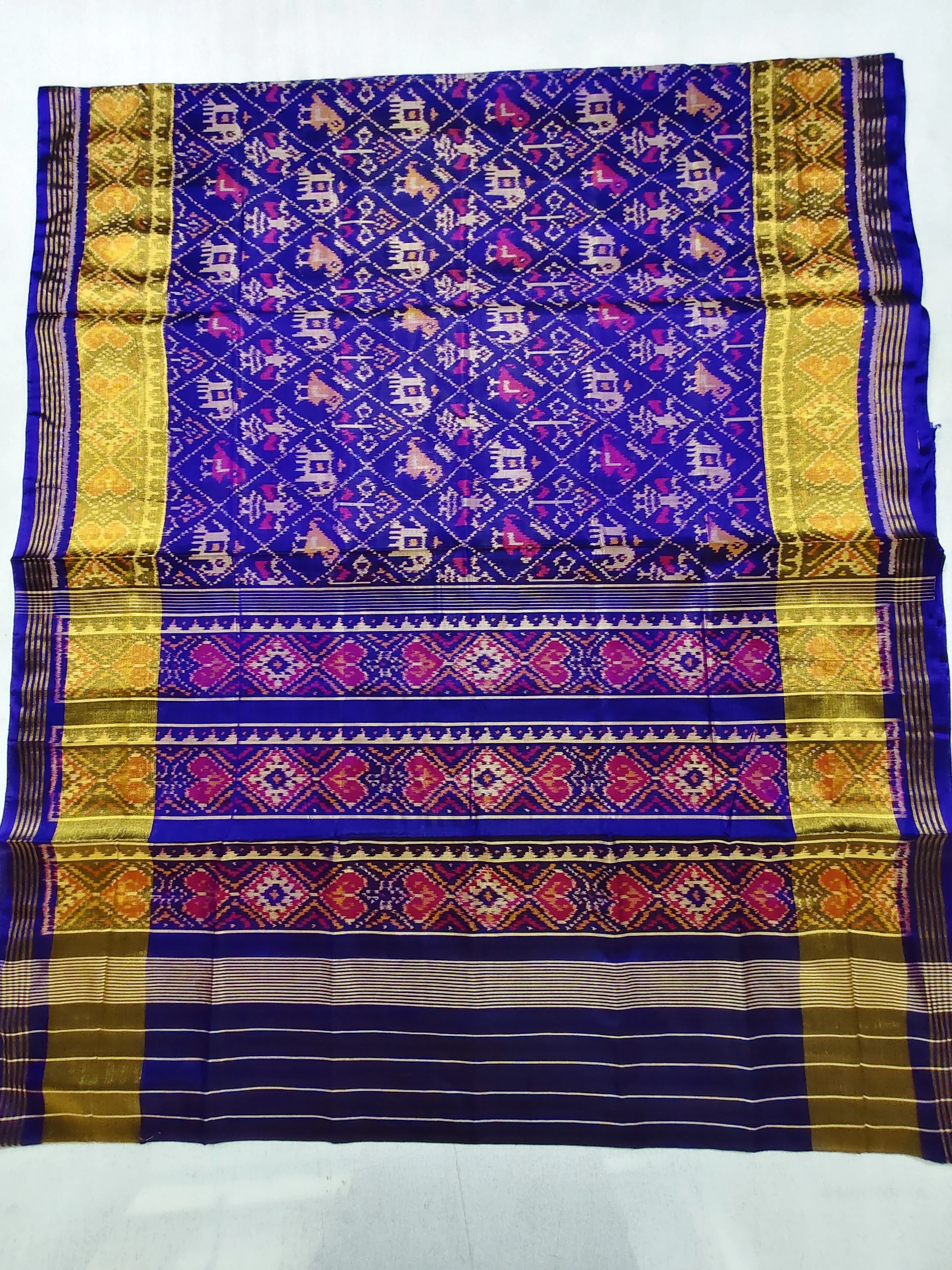 Blue Selari Border Nanu Narikunj Motifs Single Ikat Patola Saree 6 Ply Silk