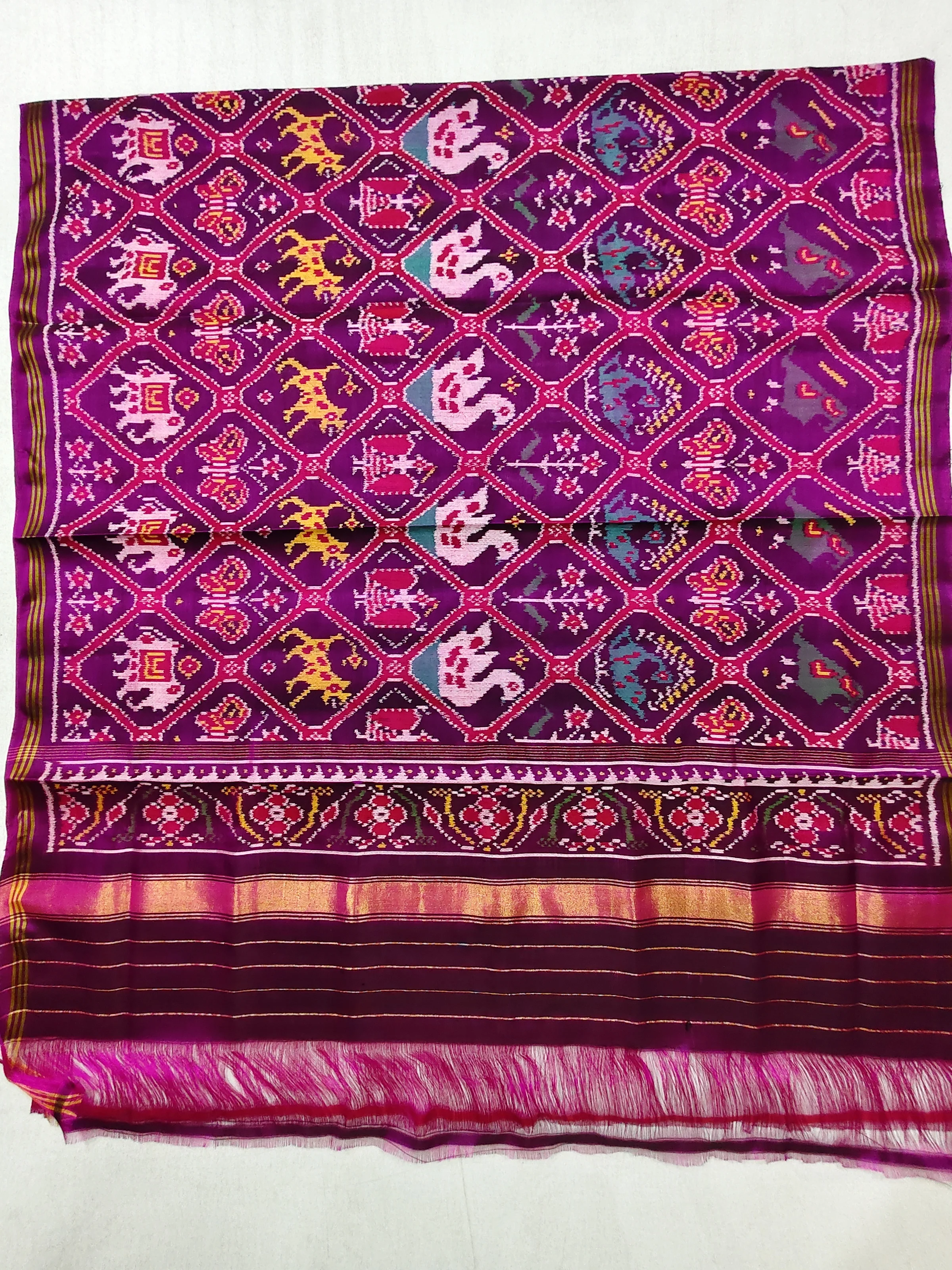 Magenta Animal Motifs Single Ikat Chaniya Choli Dupatta
