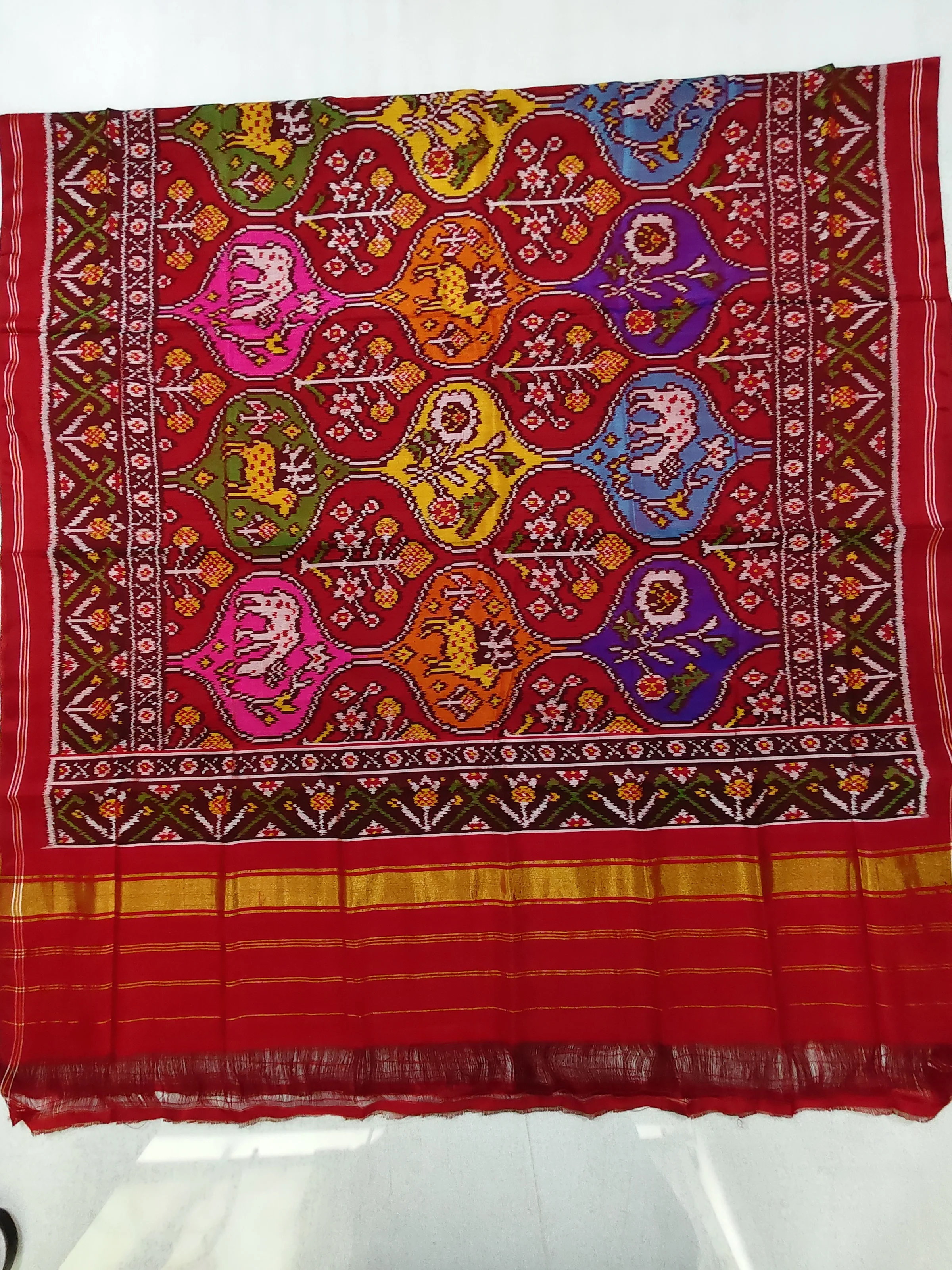 Red Multi Animal Motifs Matku Chaniya Choli Dupatta (8 Ply Silk) – Full Size 2.50 Meter
