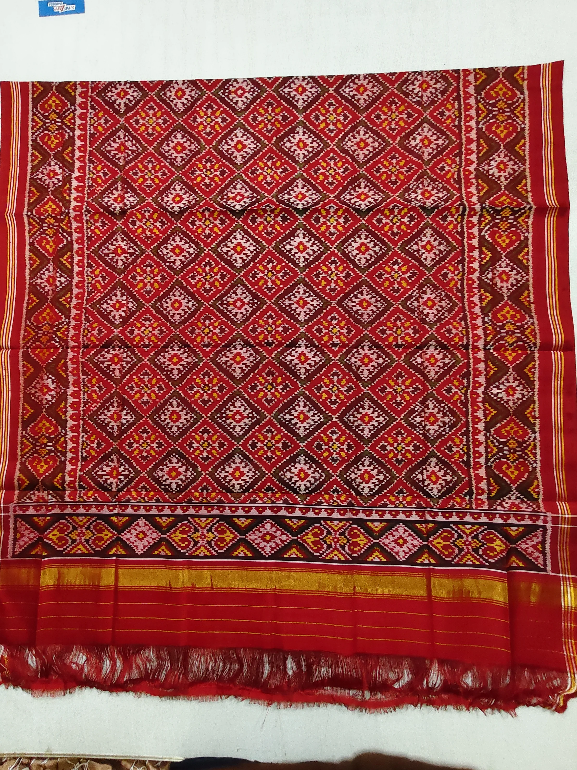 Red Selari Border Chandabhat Motifs Chaniya Choli Dupatta Single Ikat 8 Ply Silk