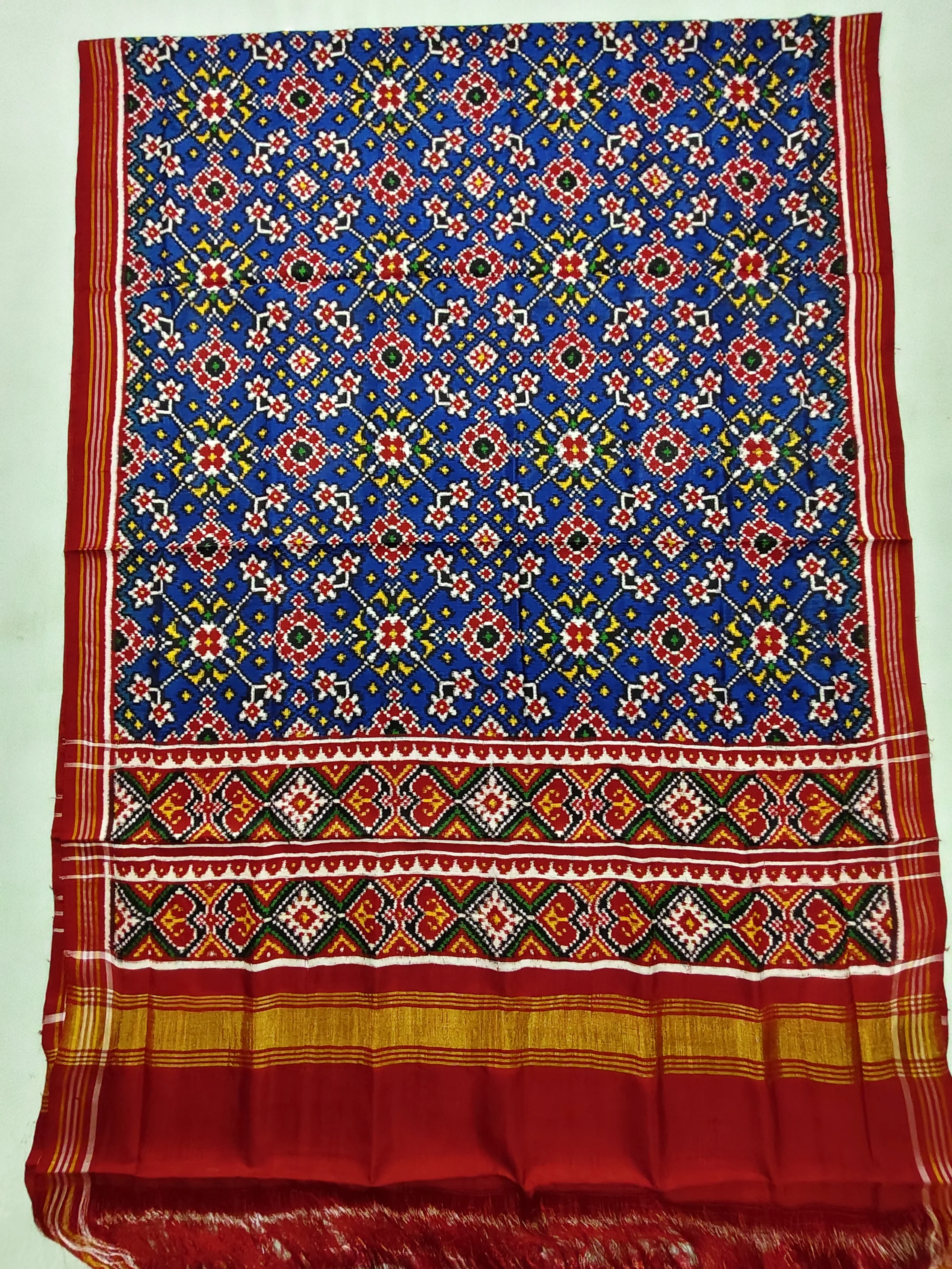 Blue Navratan Motifs Double Ikat Chaniya Choli Dupatta with Selari Pallu