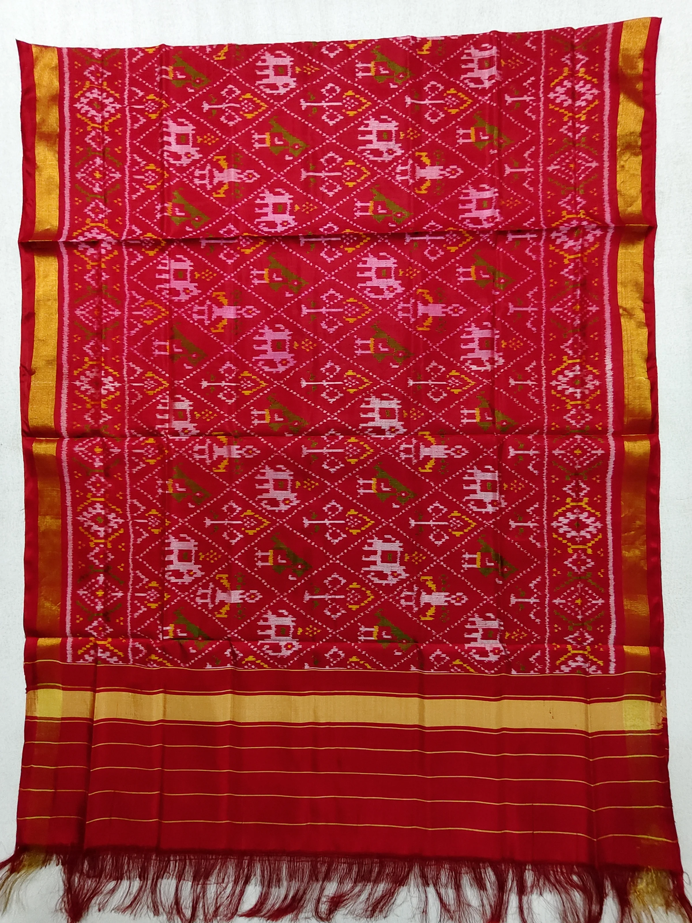 Red Nanu Narikunj Motifs Single Ikat Dress Dupatta