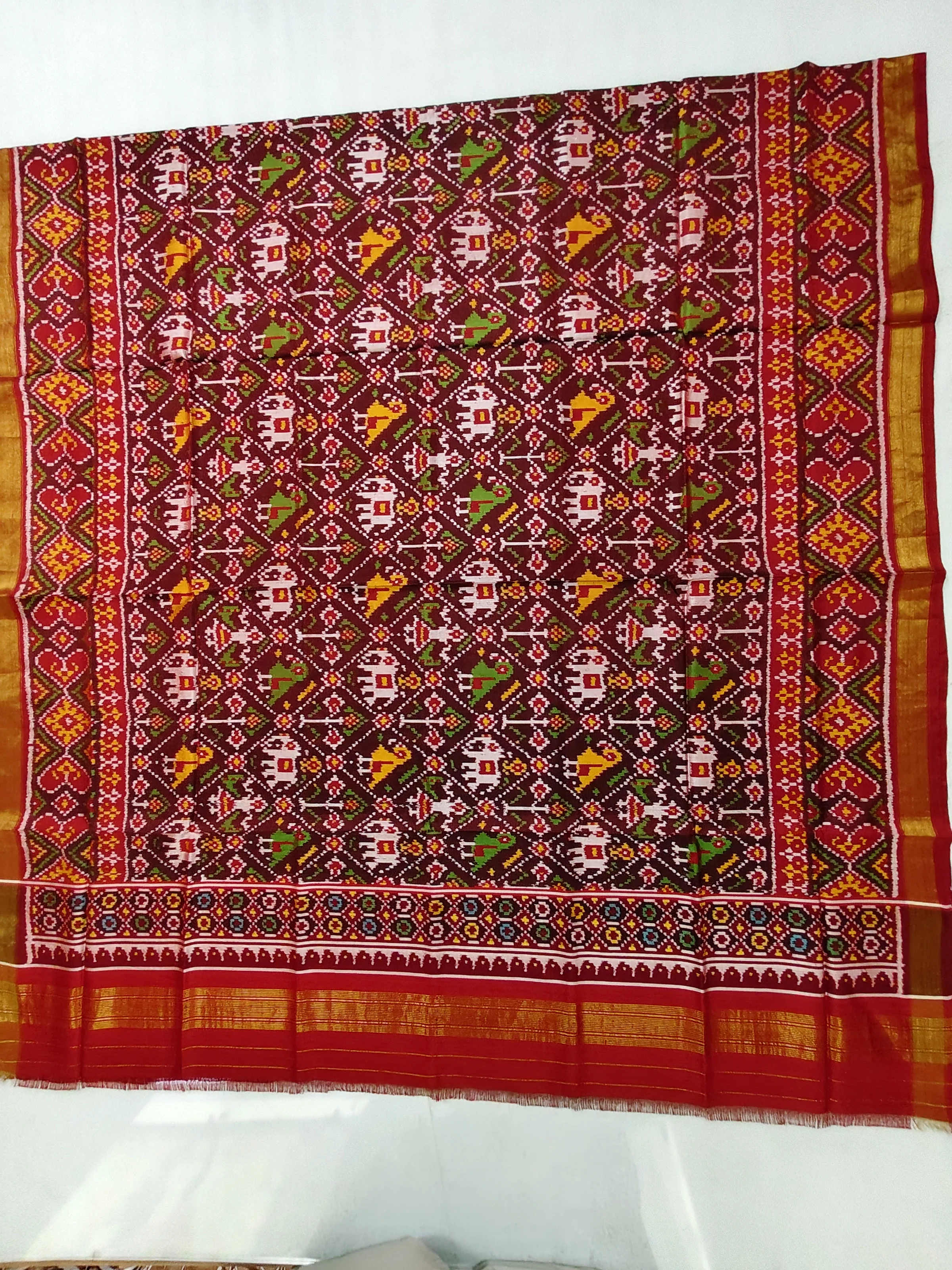 Red Coffee Nanu Narikunj Single Ikat Dupatta for Chaniya Choli