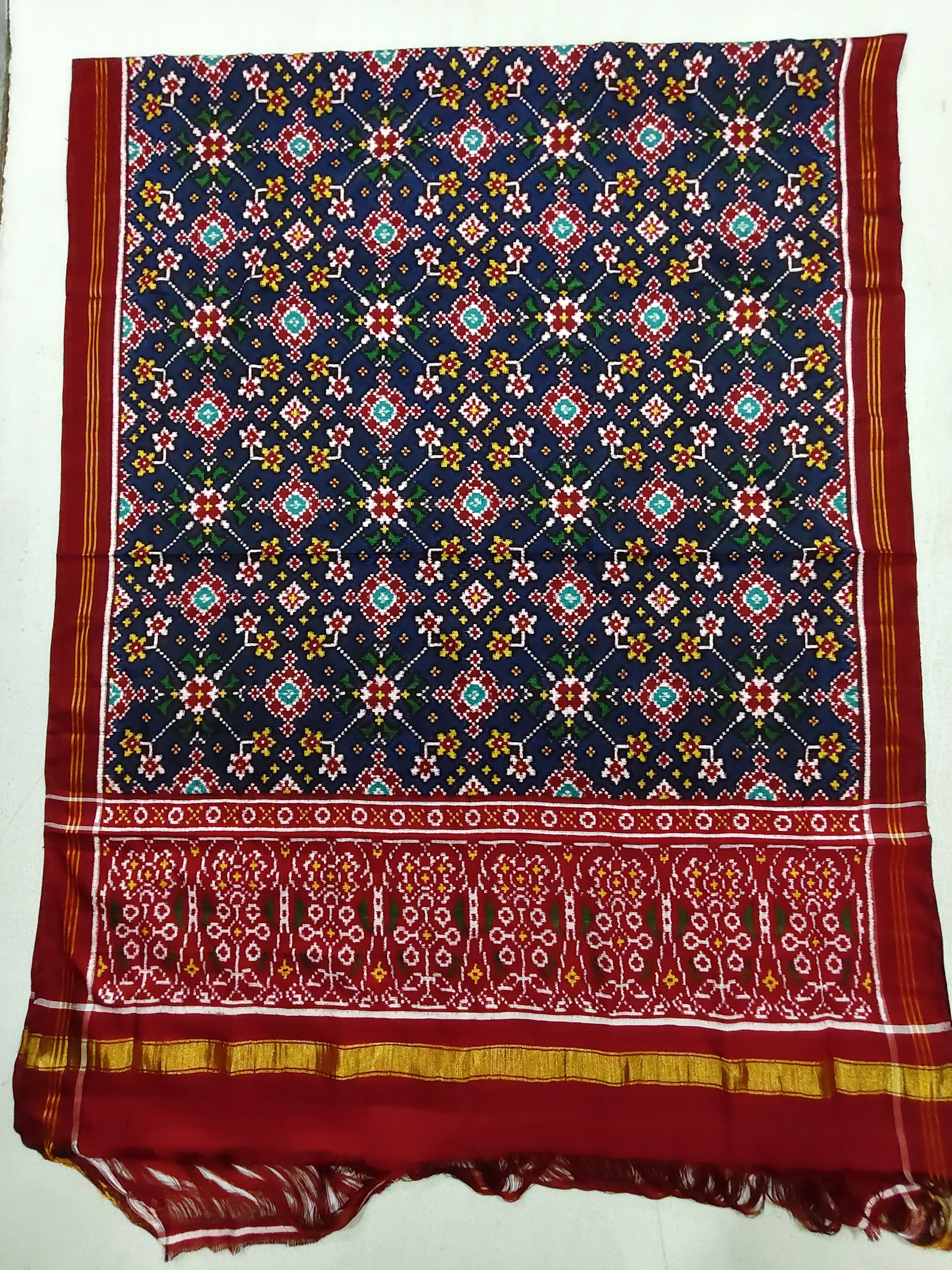 Red Blue Navratan Motifs Double Ikat Chaniya Choli Dupatta