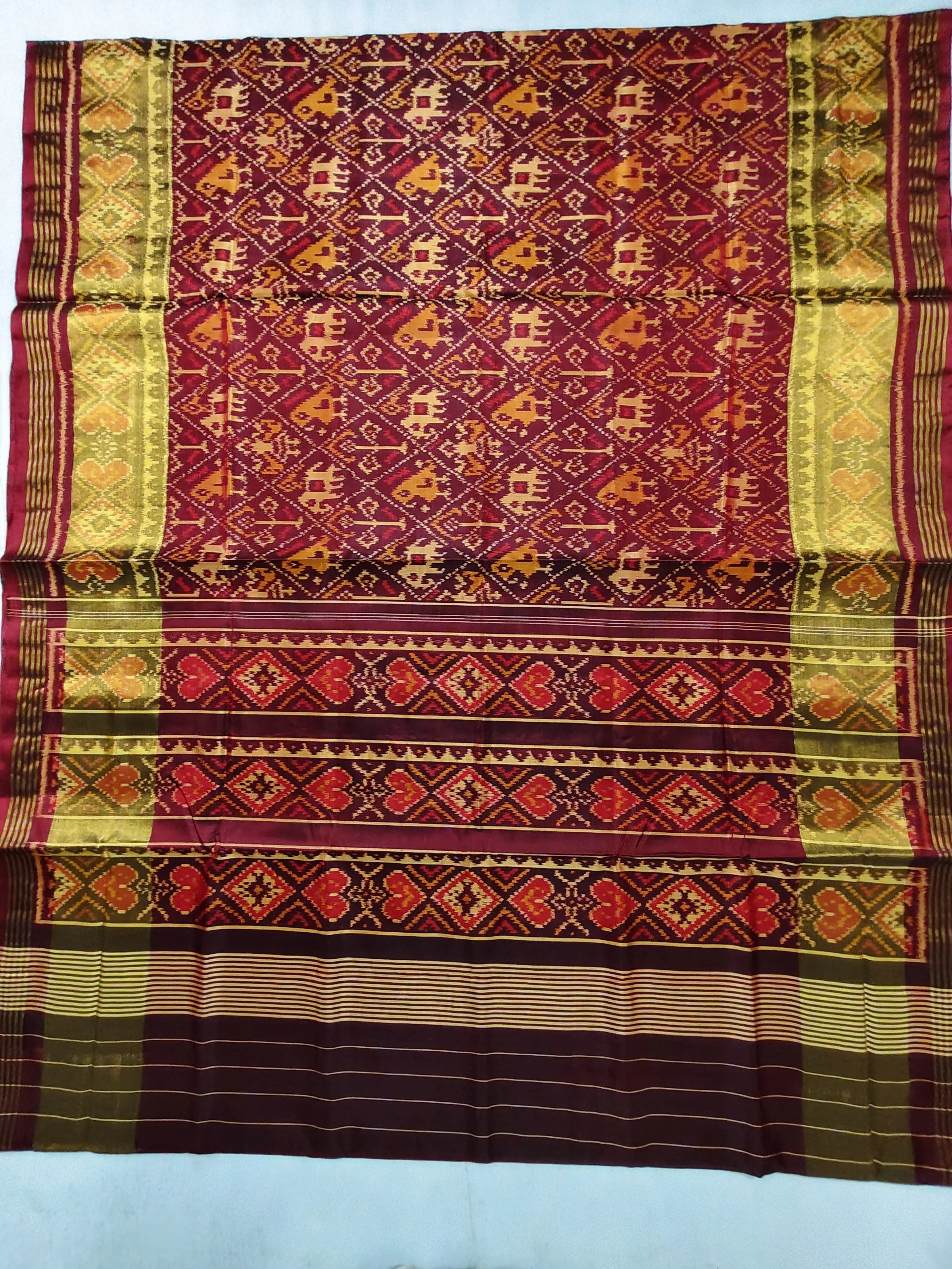 Brown Selari Border Nanu Narikunj Motifs Single Ikat Patola Saree with Blouse Piece (6 Ply Silk)