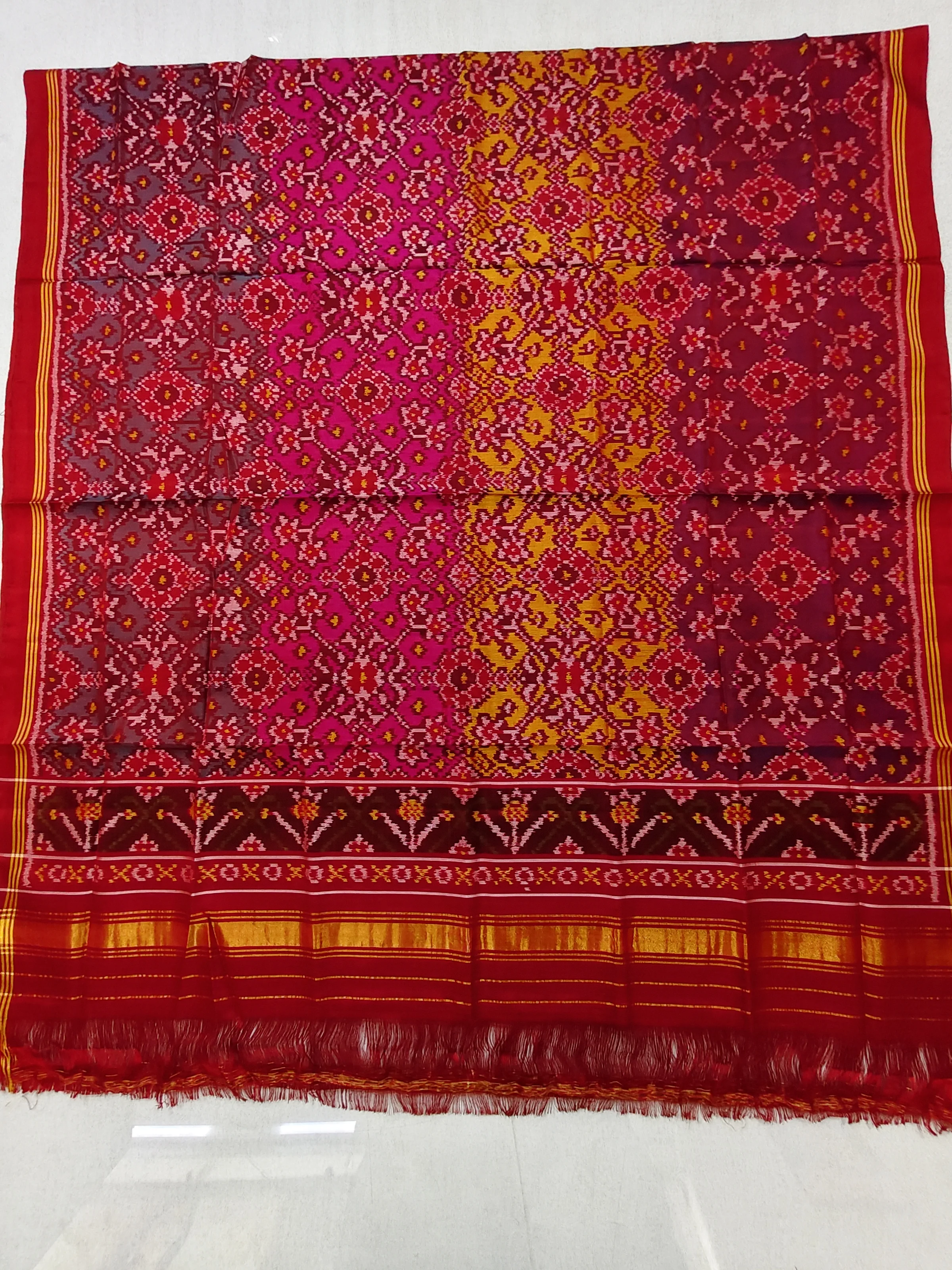 Multi Colour Navratan Motifs Semi Ikat Dupatta for Chaniya Choli