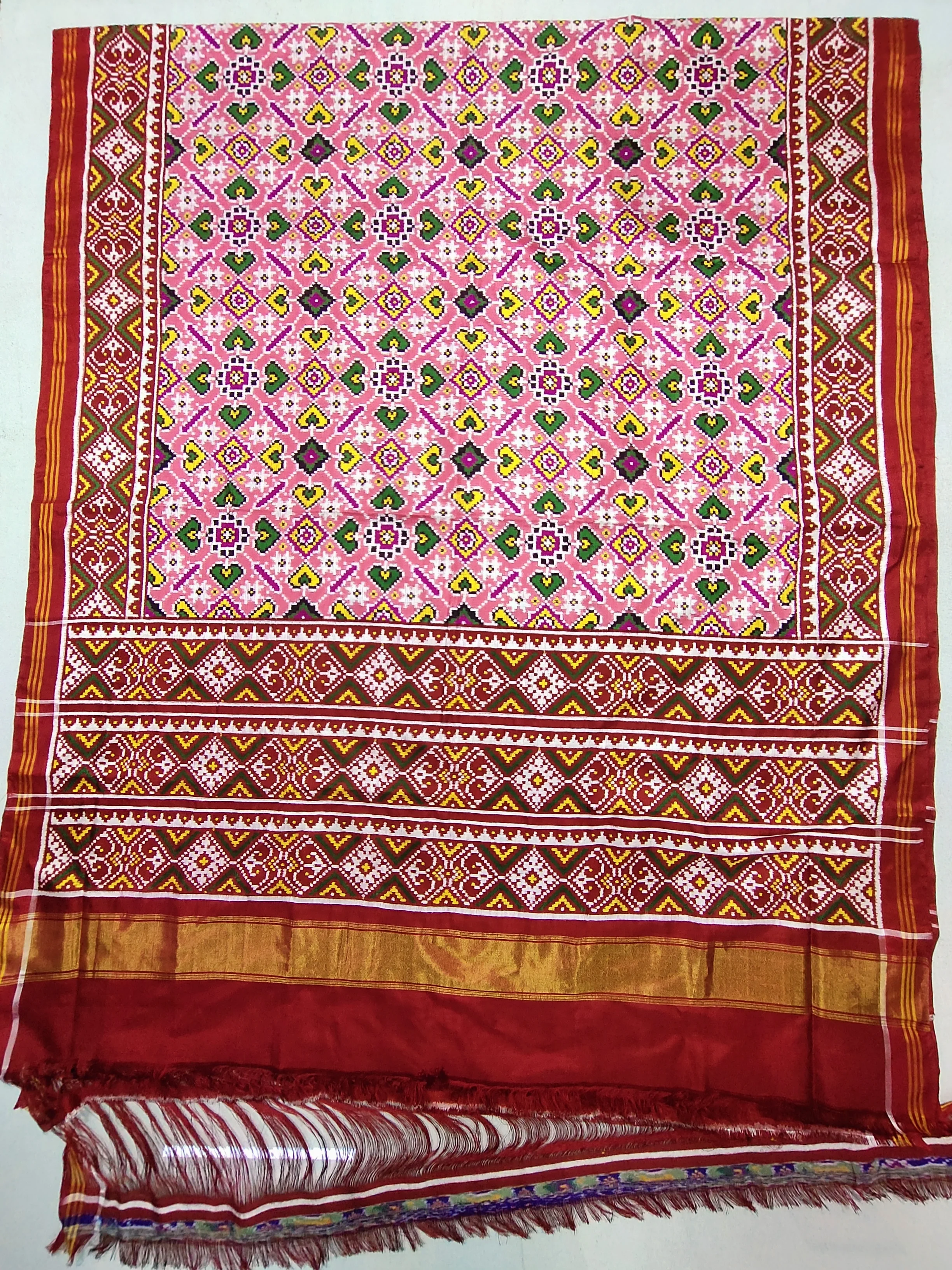 Double Ikat Patola Saree – Baby Pink | Voragji Manekchowk | Selari Border Motifs