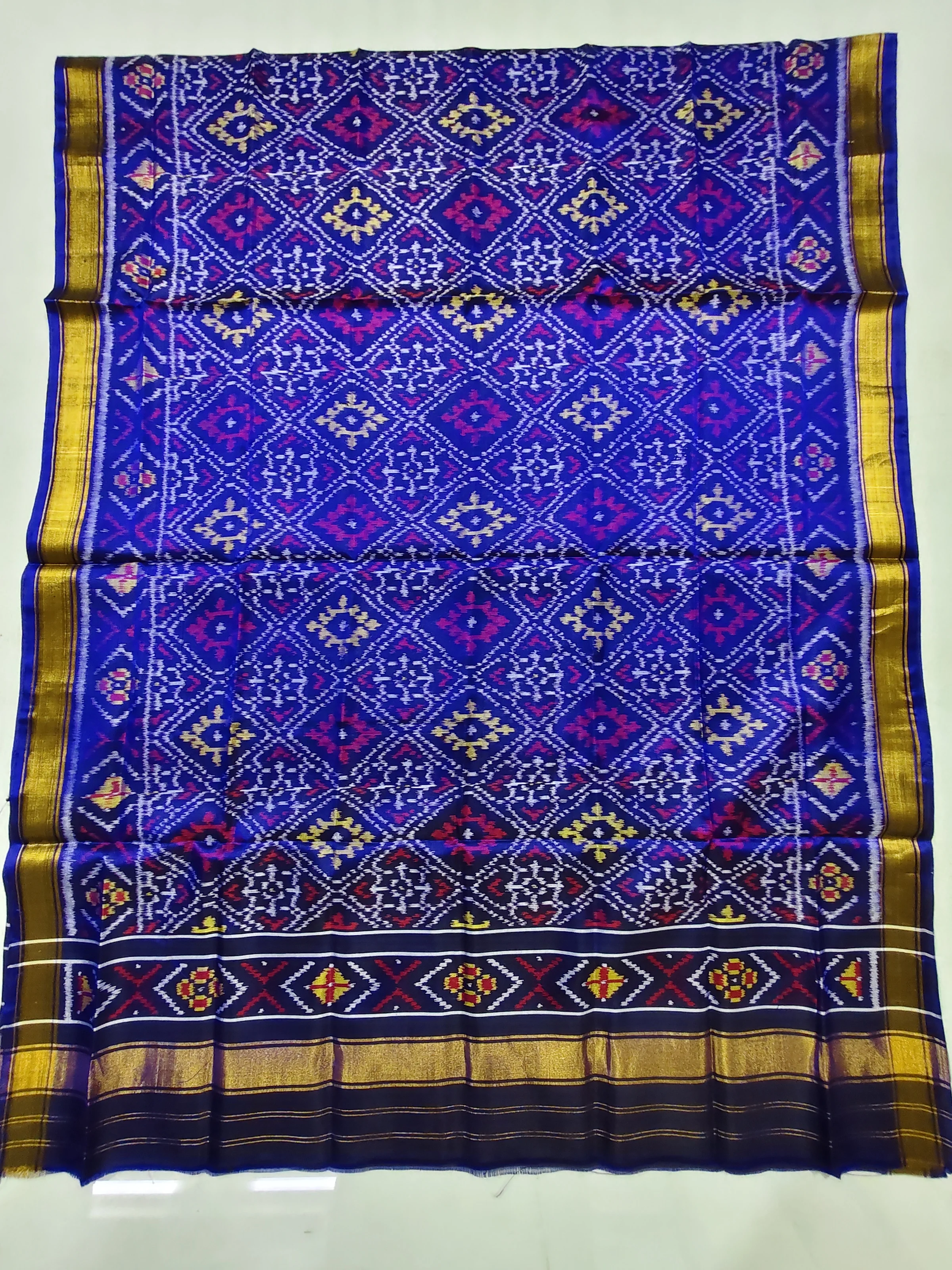Dark Royal Blue Chandabhat Single Ikat Dupatta