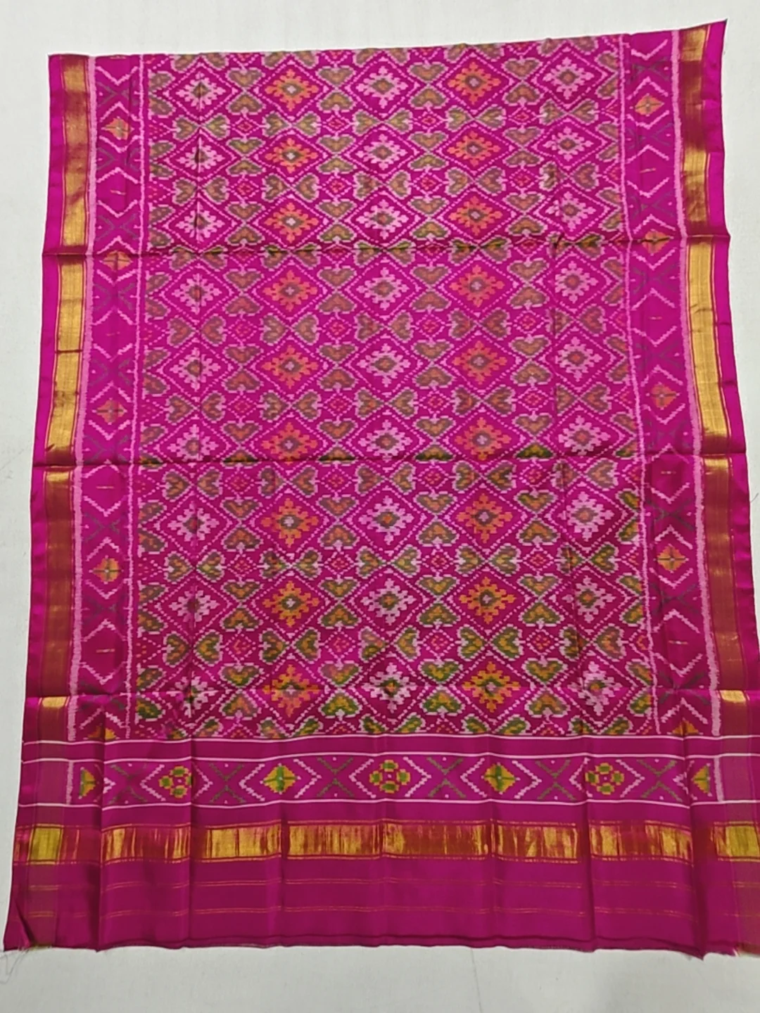 Pink Chandabhat Motifs Single Ikat Dress Dupatta 6 Ply Silk