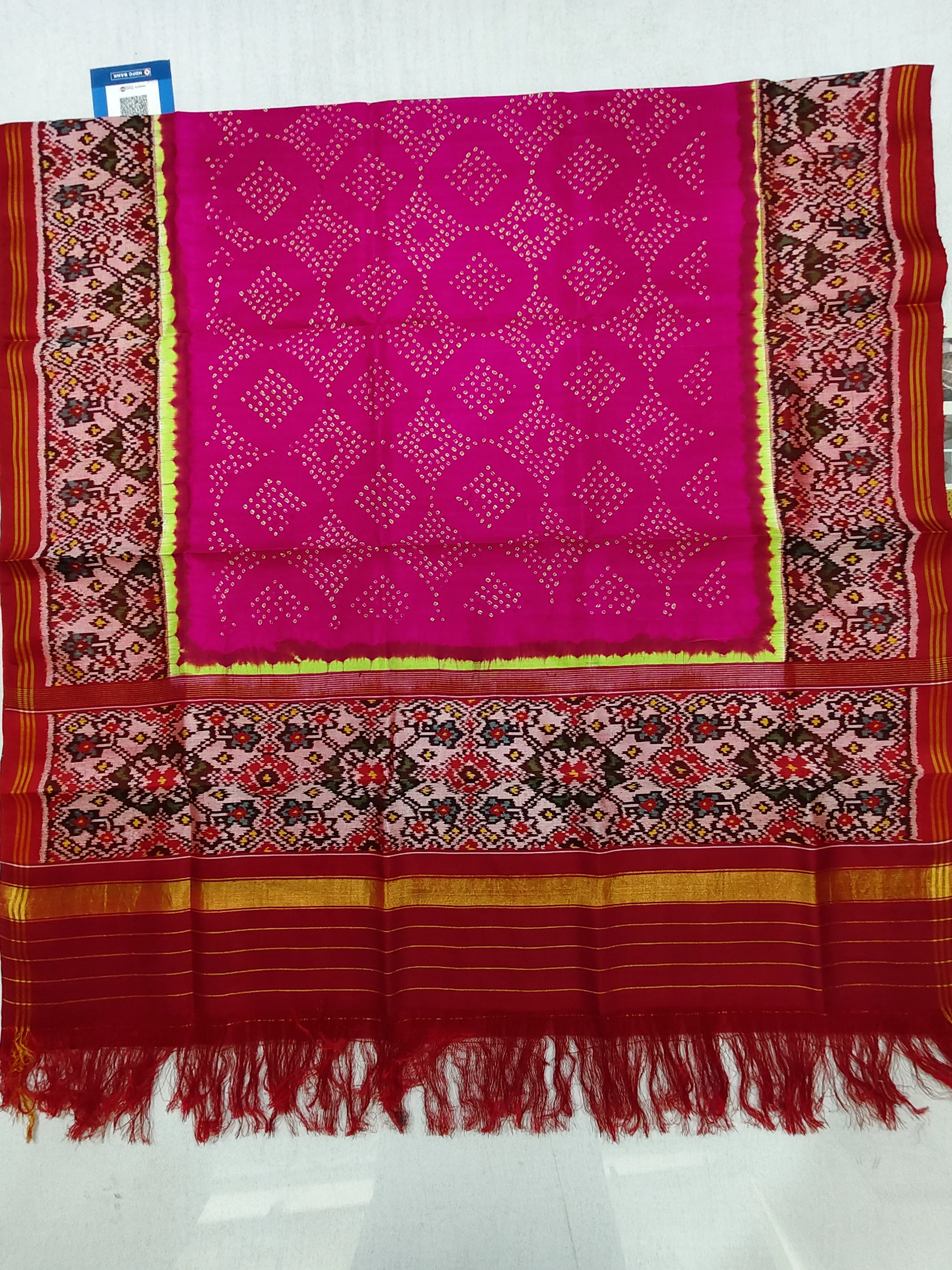 Red & Pink Bandhej Patola Single Ikat Chaniya Choli Dupatta 8 Ply Silk