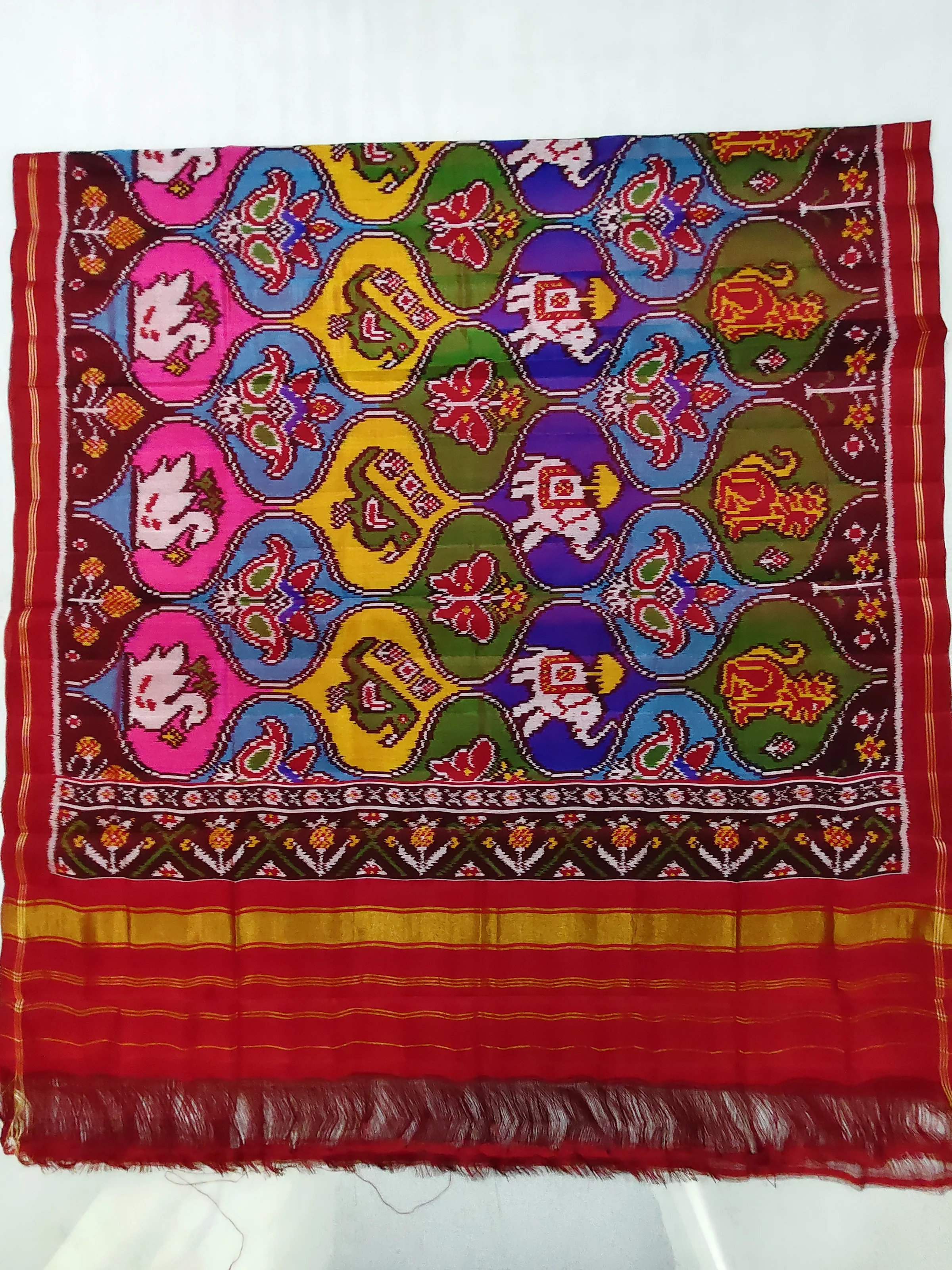 Red Multi Animal Matku multi Motifs Chaniya Choli Dupatta (8 Ply Silk) – Full Size 2.50 Meter