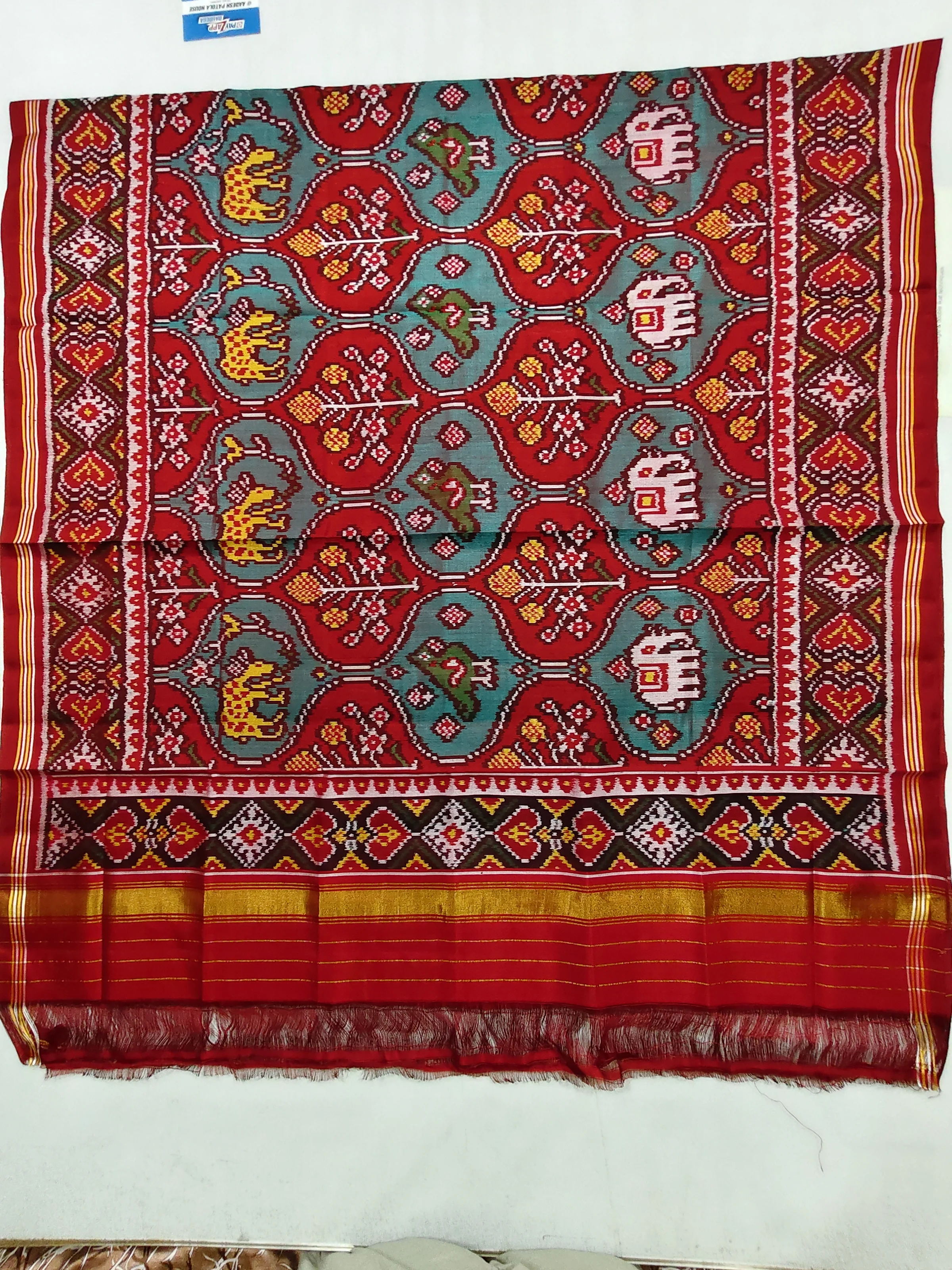 Red Selari Border Matku Animal Motifs Chaniya Choli Dupatta Single Ikat 8 Ply Silk