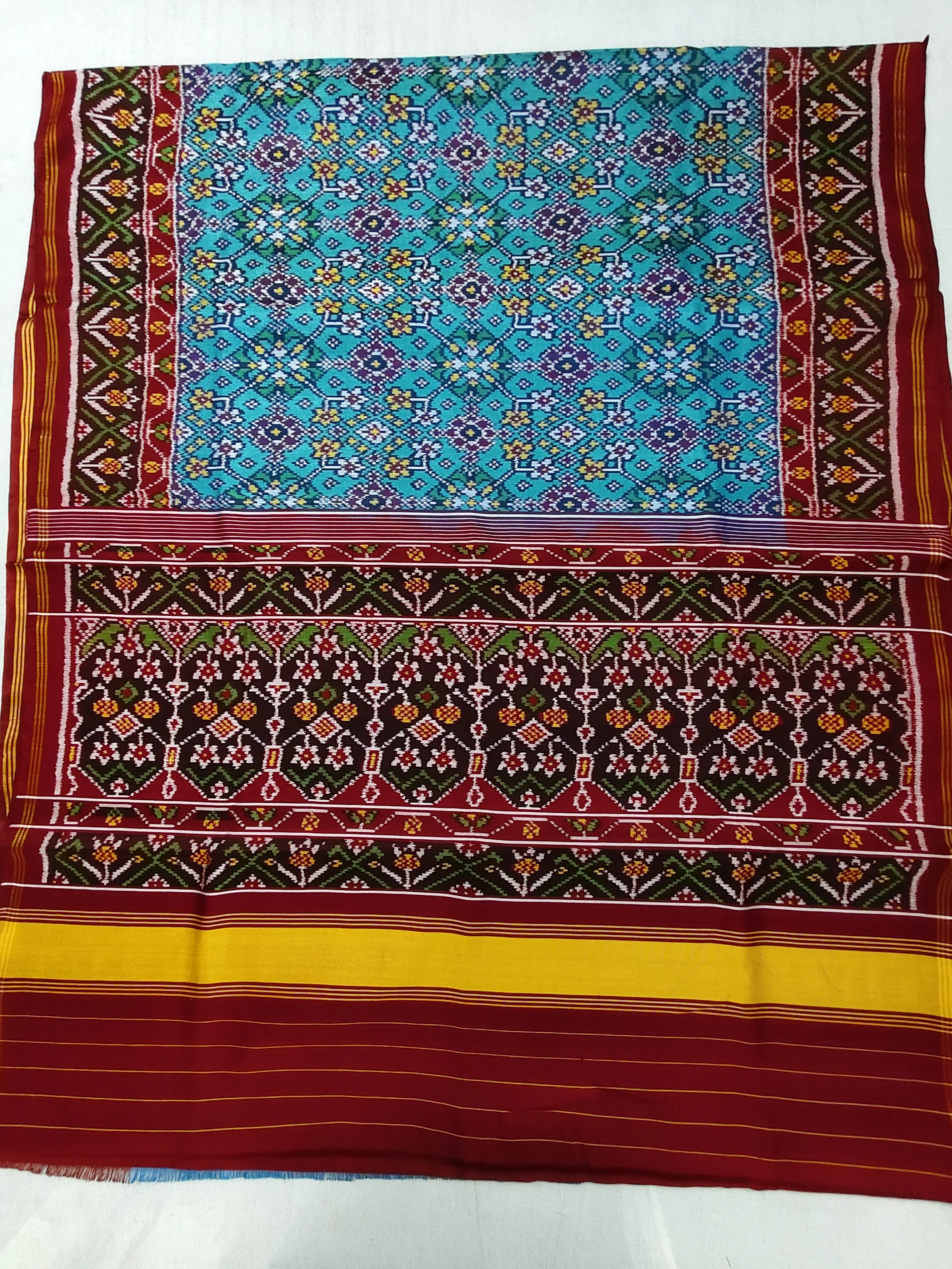 Red Jad Border Dudhiya Navratan Motifs Twill Ikat Patola Saree