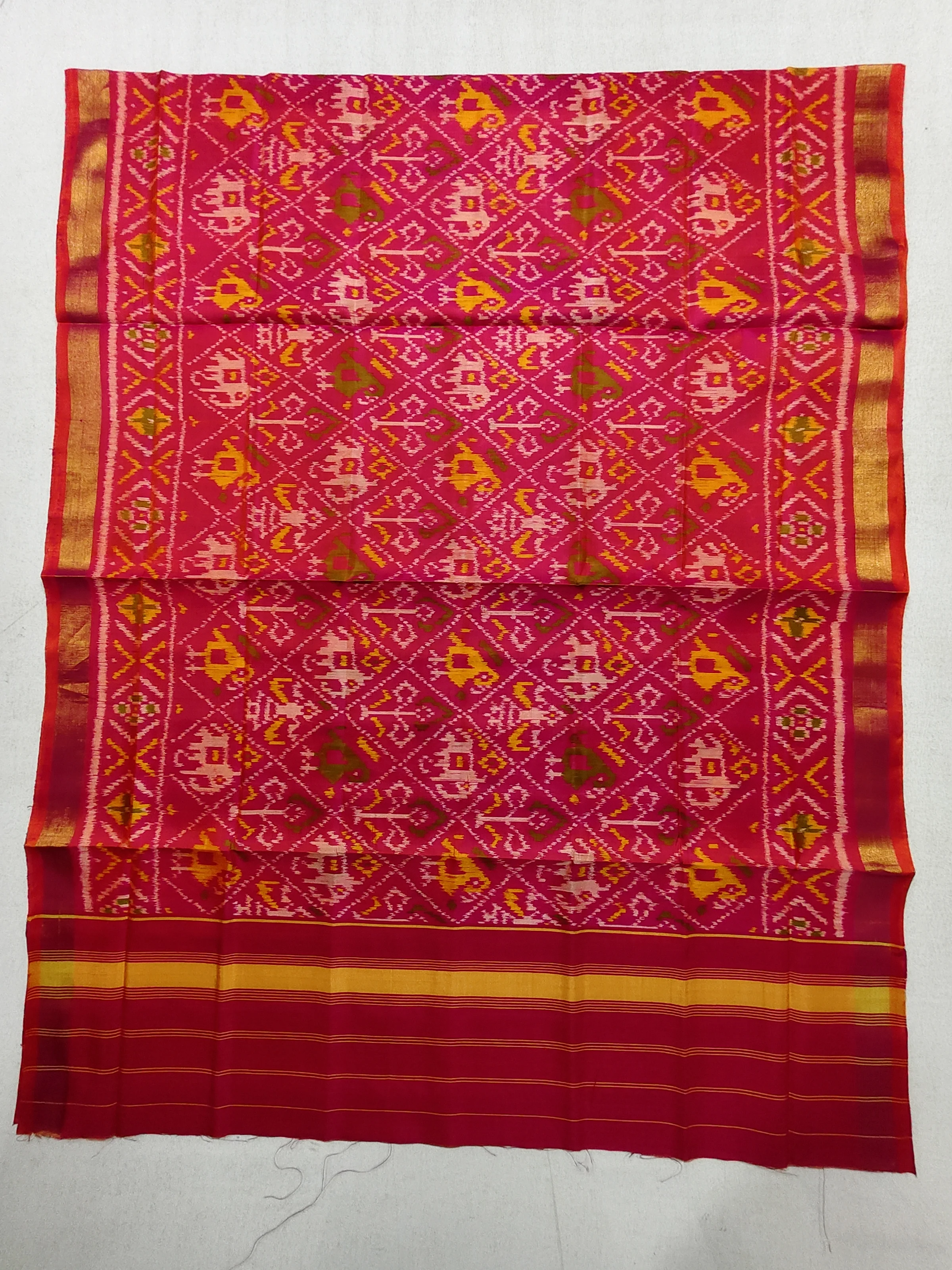 Peach Colour Nanu Narikunj Motifs Single Ikat Dress Dupatta