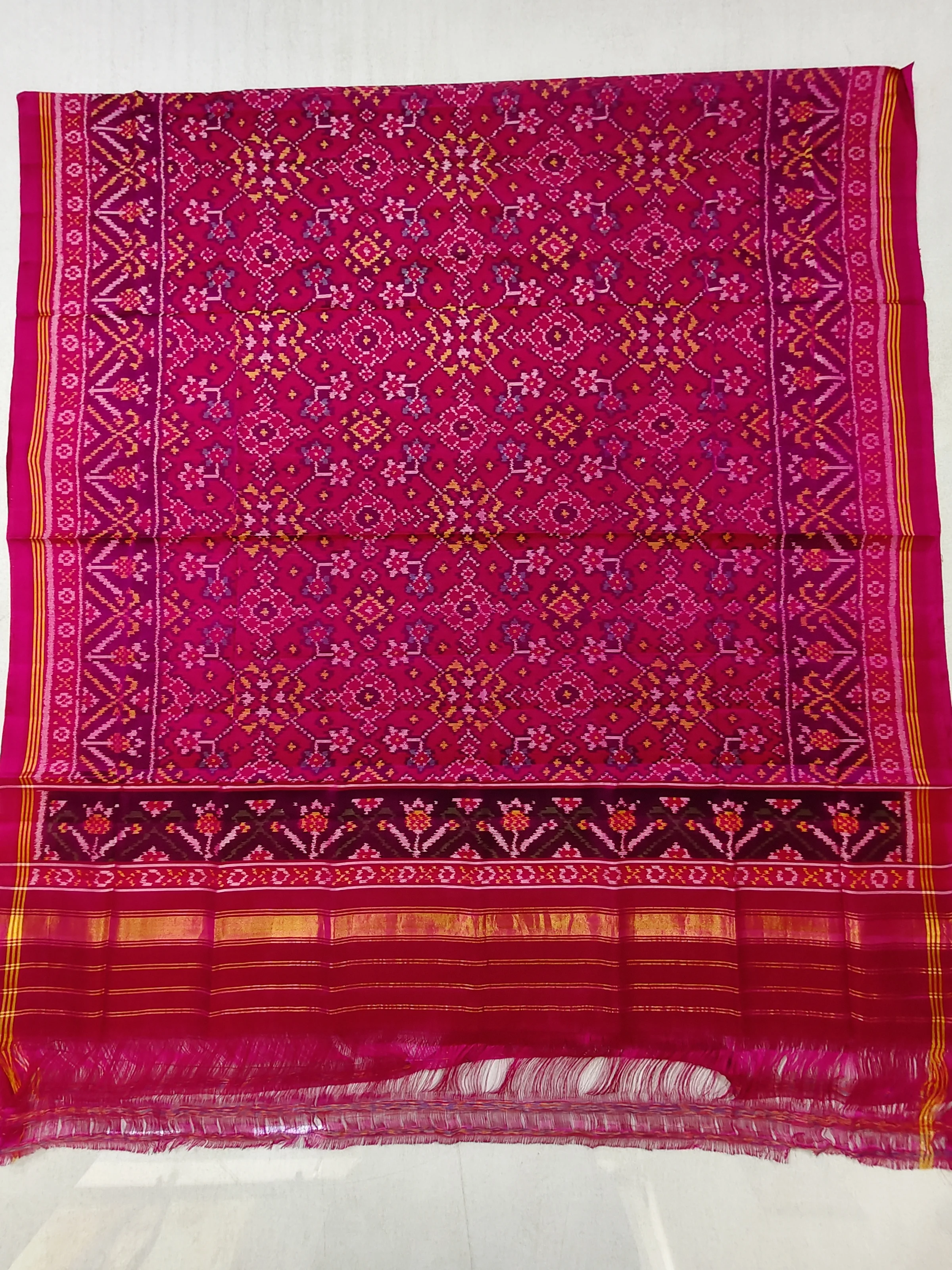 Pink Navratan Motifs Semi Ikat Dupatta for Chaniya Choli