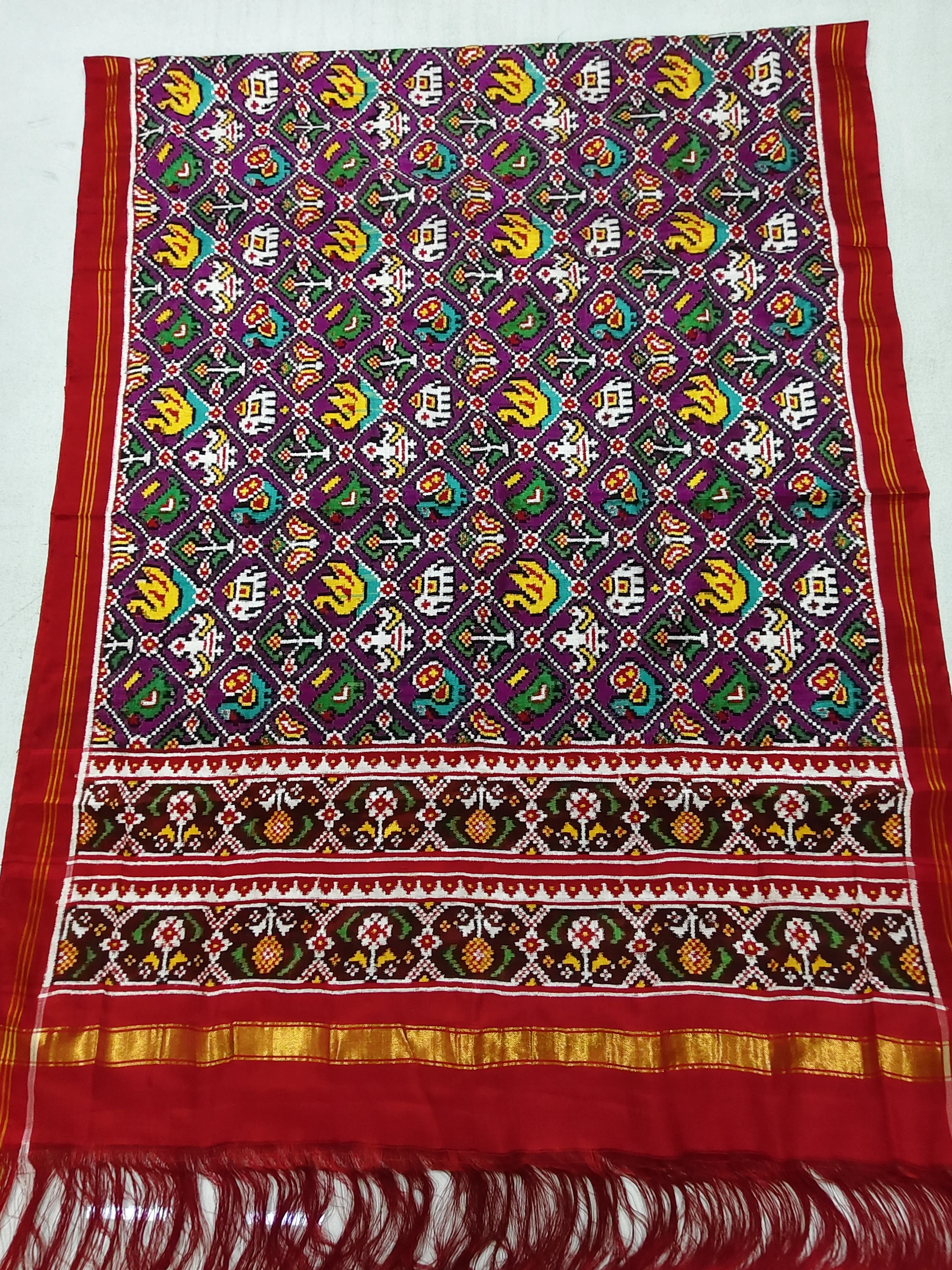 Red Ghughra Border Pink Nanu Narikunj Double Ikat Dupatta For Chaniya Choli