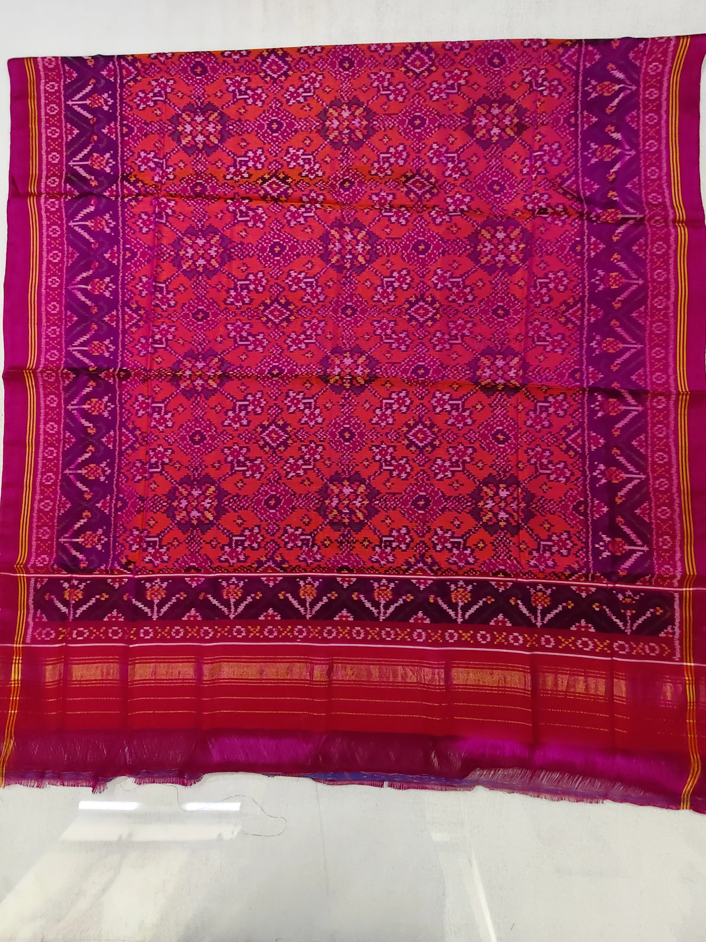 Pink Orange Navratan Motifs Semi Ikat Dupatta for Chaniya Choli