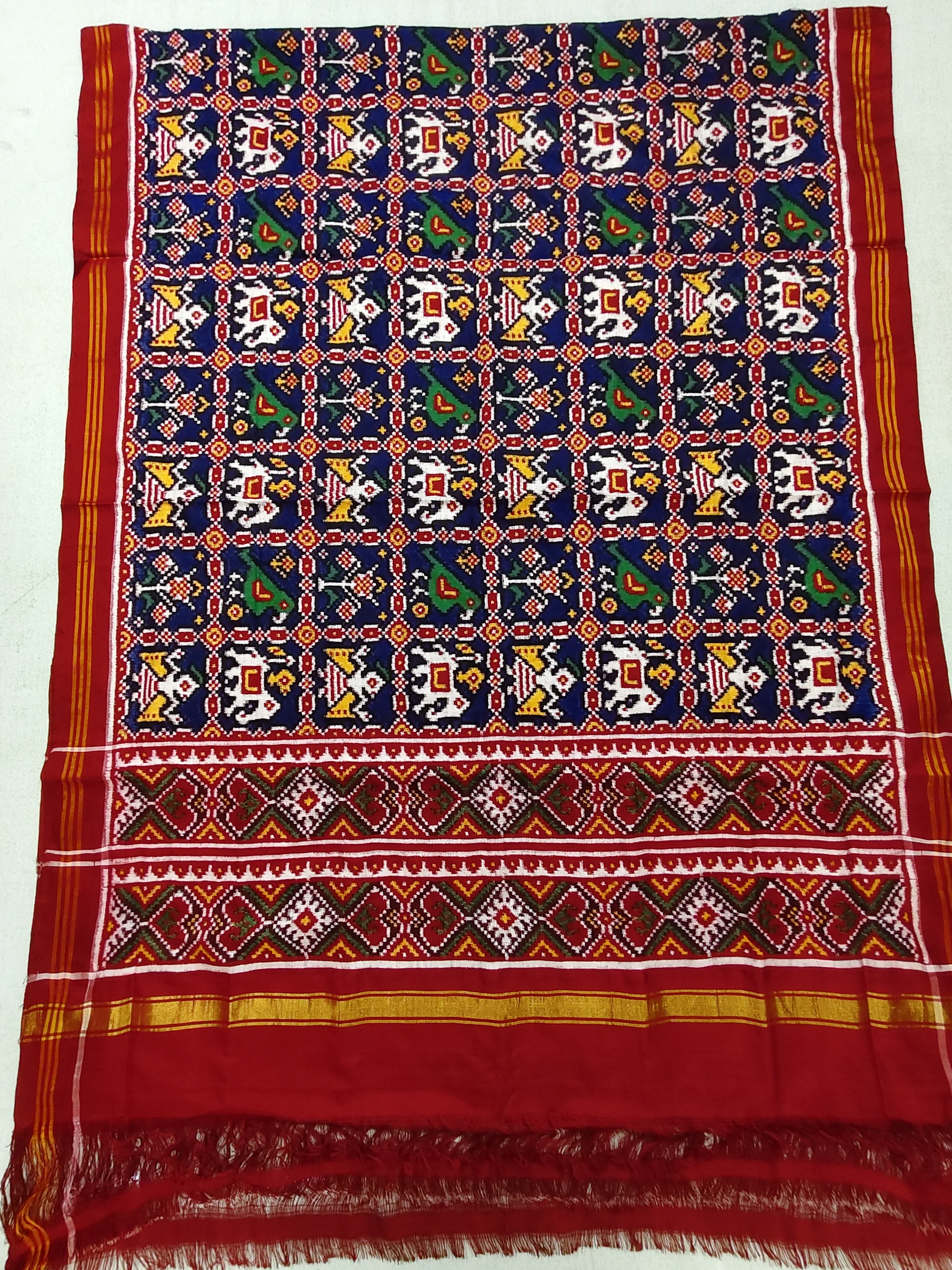 Red Selari Pallu Thambhali Animal Motifs Double Ikat Dupatta for Chaniya Choli