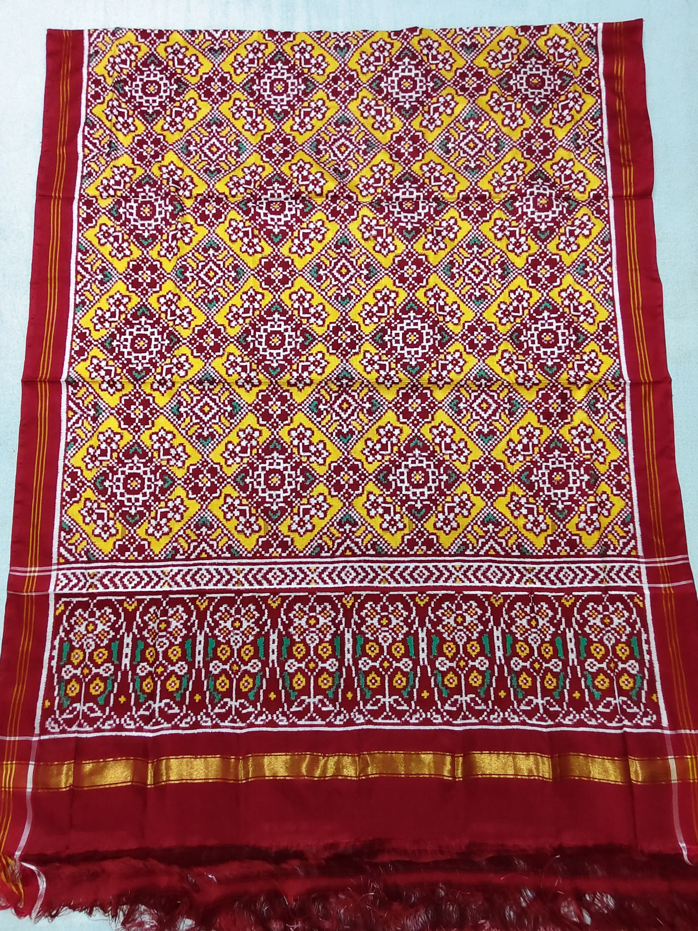 Yellow Navratan Manekchowk Double Ikat Dupatta for Chaniya Choli