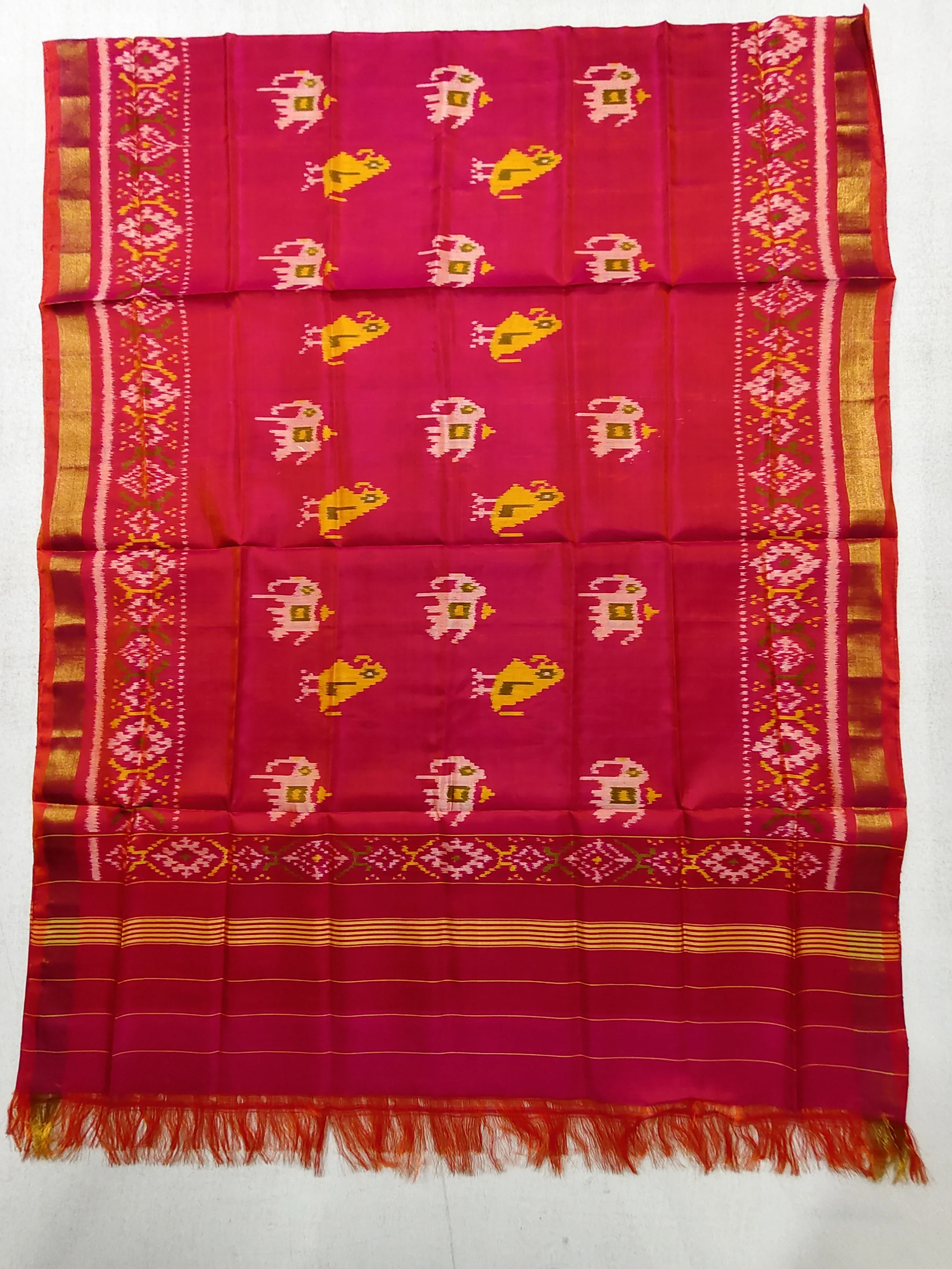 Peach Colour Animal Motifs Single Ikat Dress Dupatta