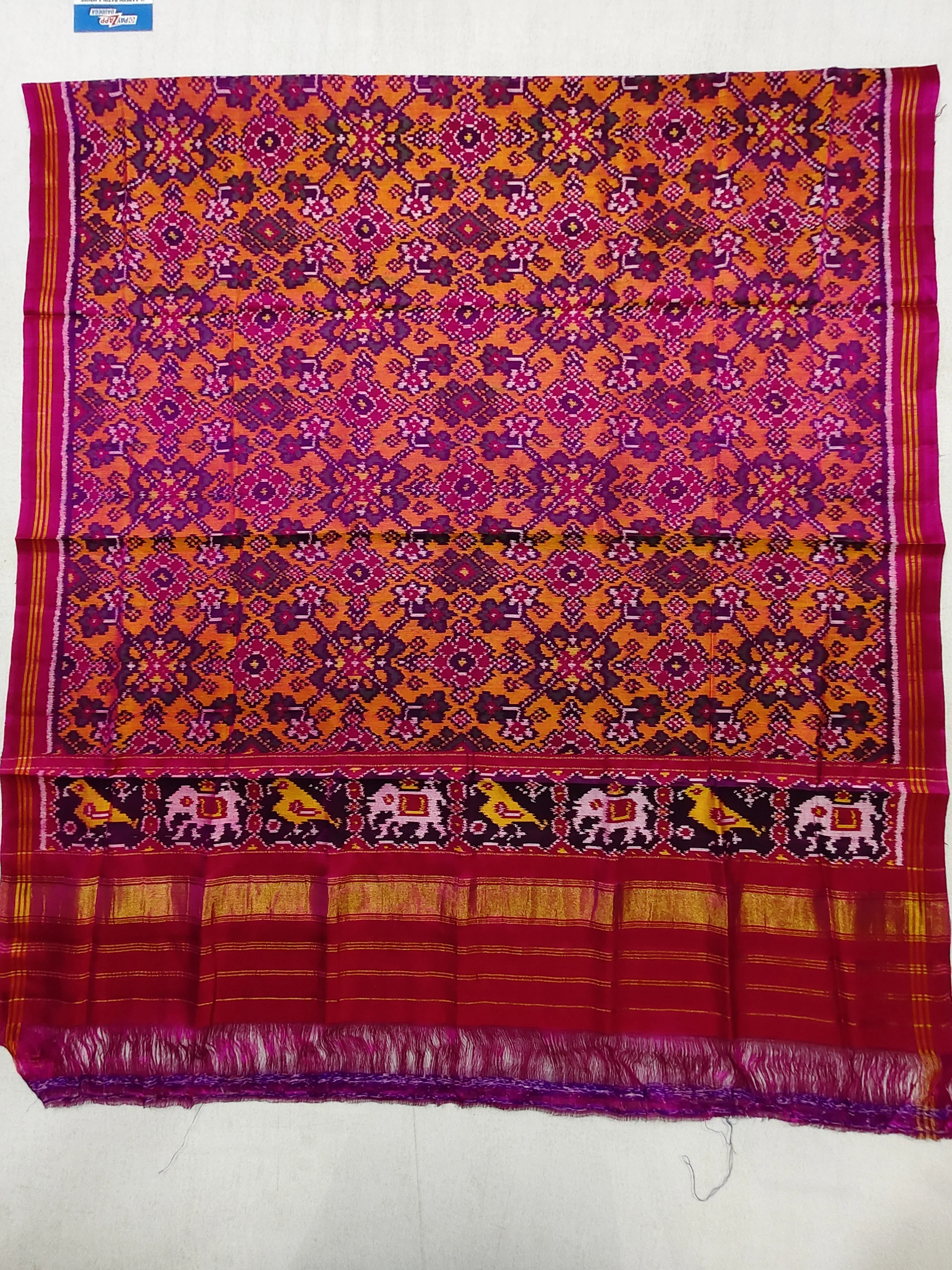 Pink & Orange Navratan Motifs Chaniya Choli Dupatta Single Ikat 8 Ply Silk