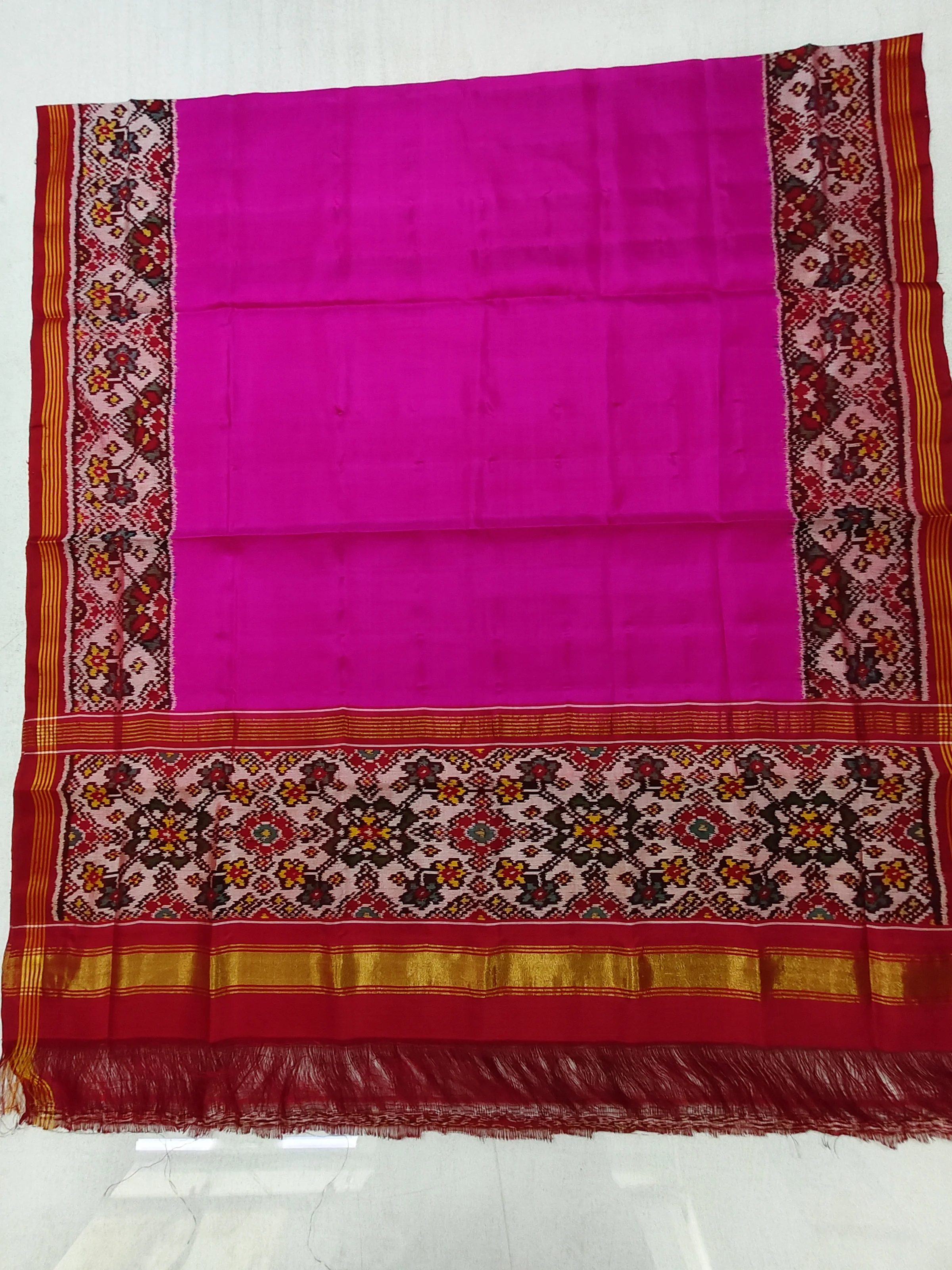 White Navratan Border Pink Gala Single Ikat Dupatta for Chaniya Choli