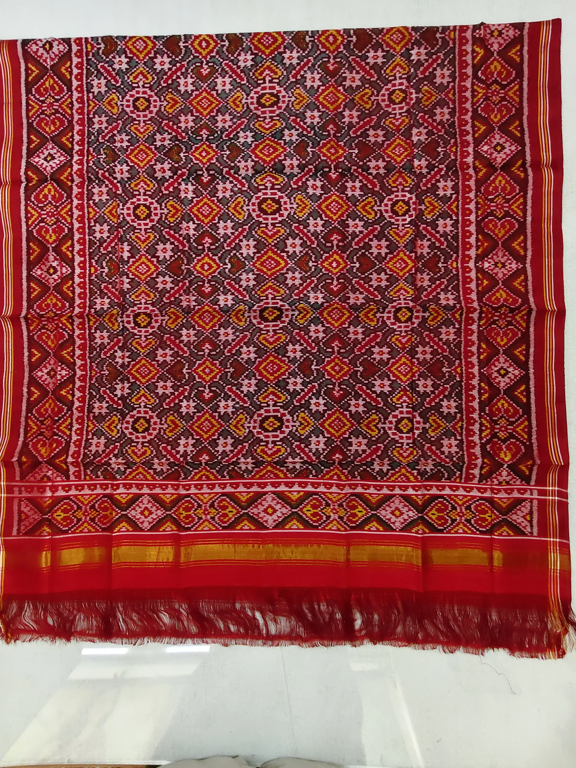 Red Morpich Voragaji Manekchowk Semi Ikat Dupatta for Chaniya Choli