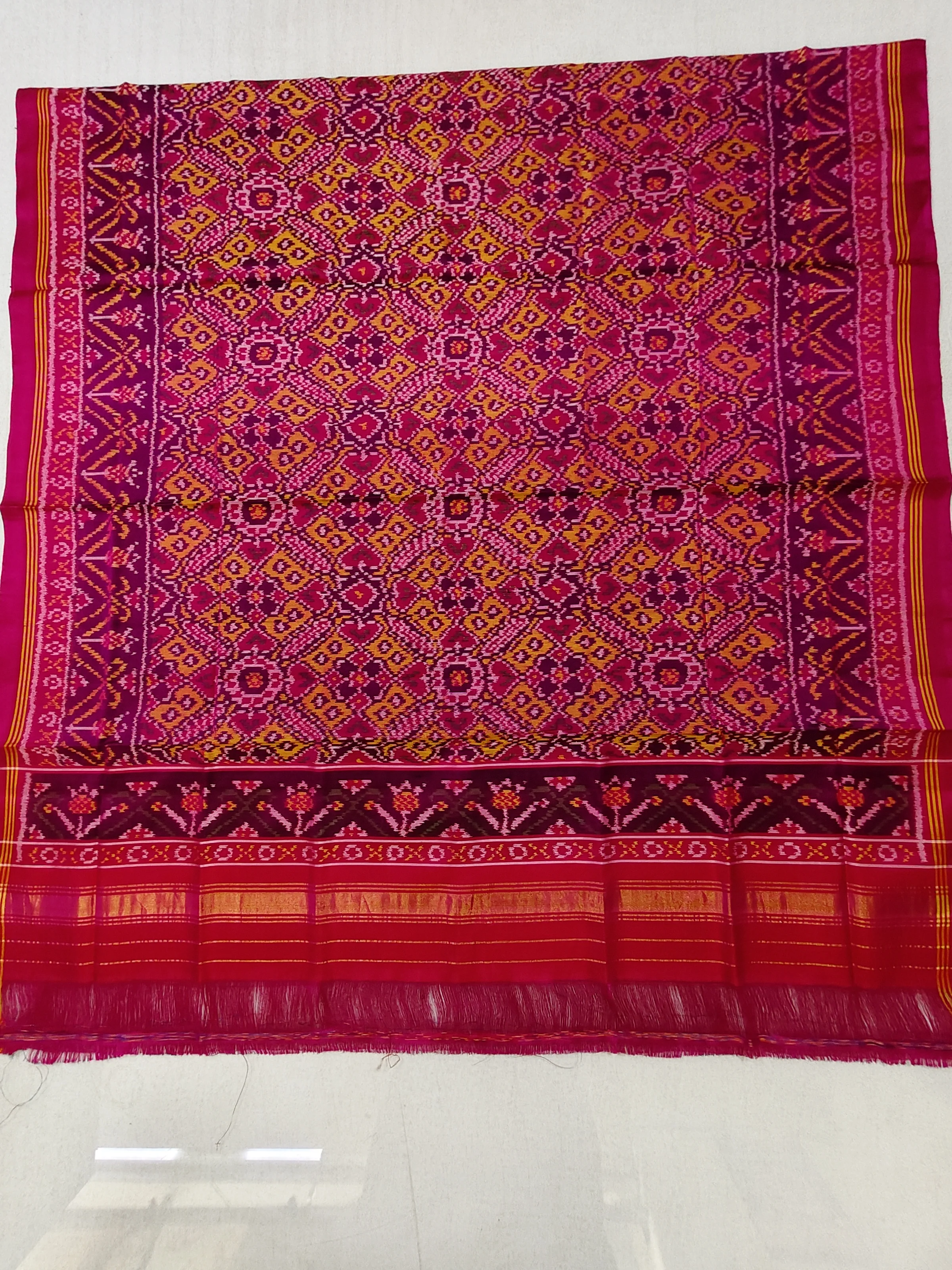 Jad Border Pinkish Orange Manekchowk Semi Ikat Dupatta for Chaniya Choli