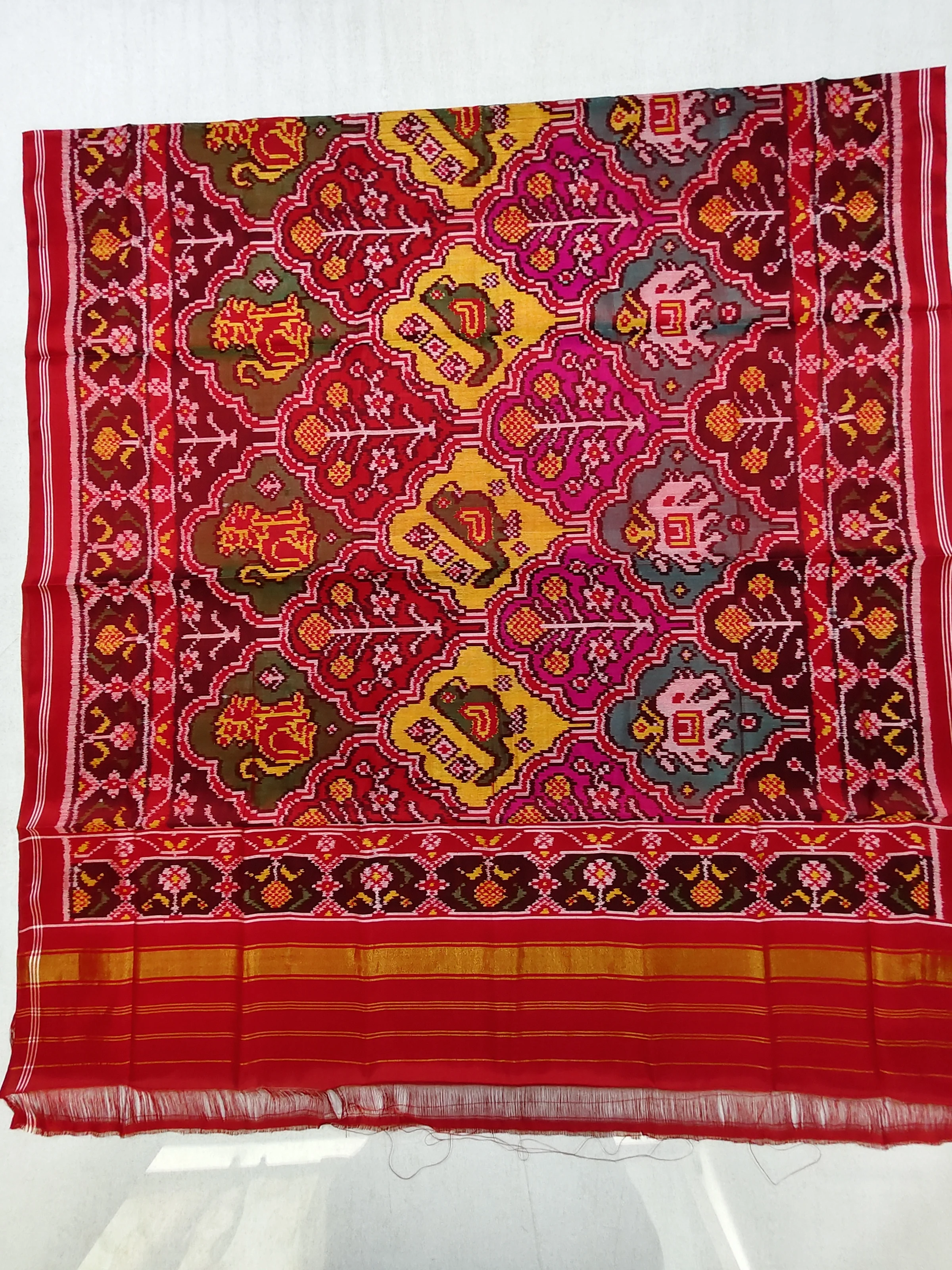 Red Multi Animal Motifs Chaniya Choli Dupatta (8 Ply Silk) – Full Size 2.50 Meter