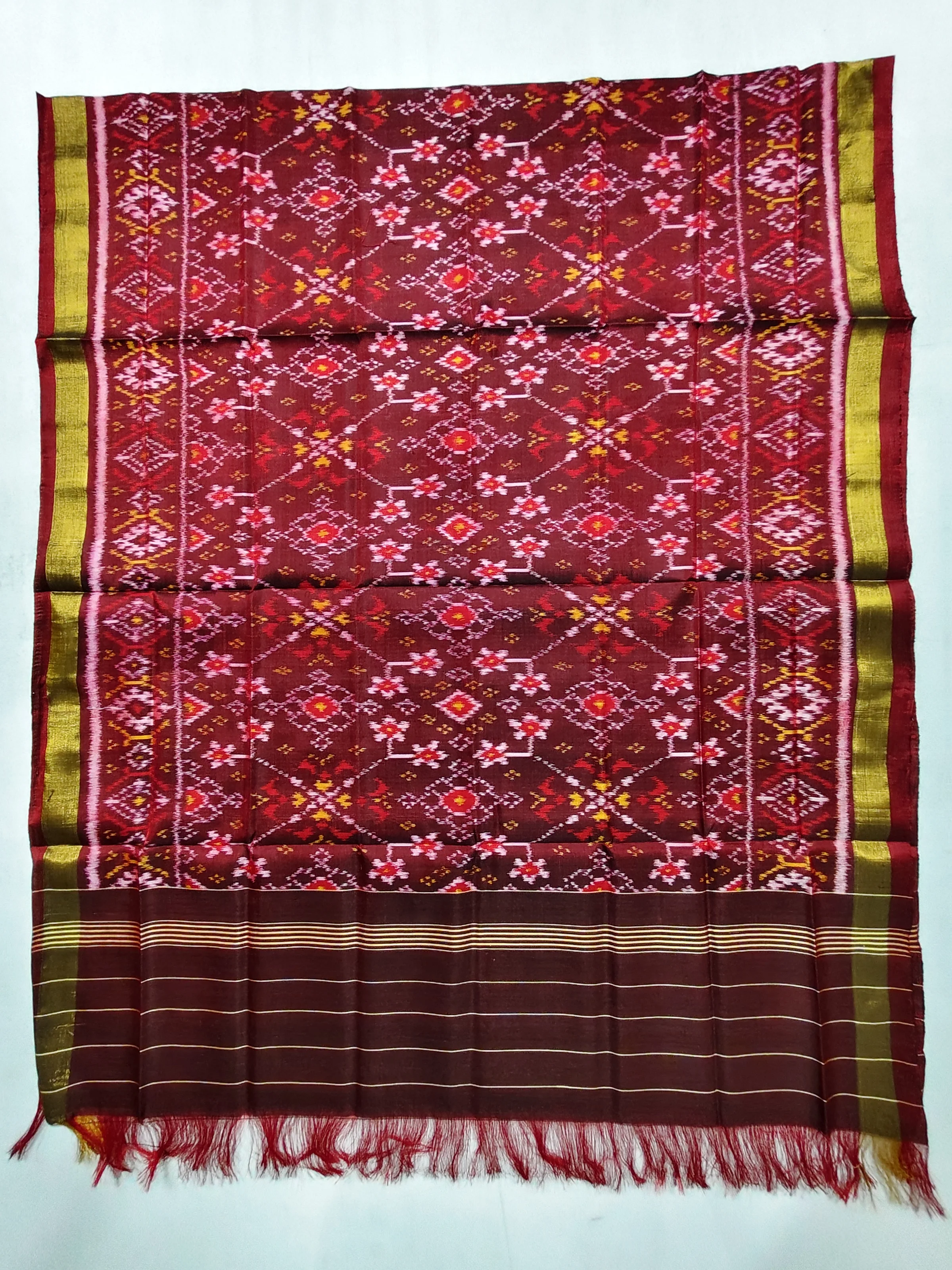 Coffee Colour Navratan Motifs Single Ikat Dress Dupatta