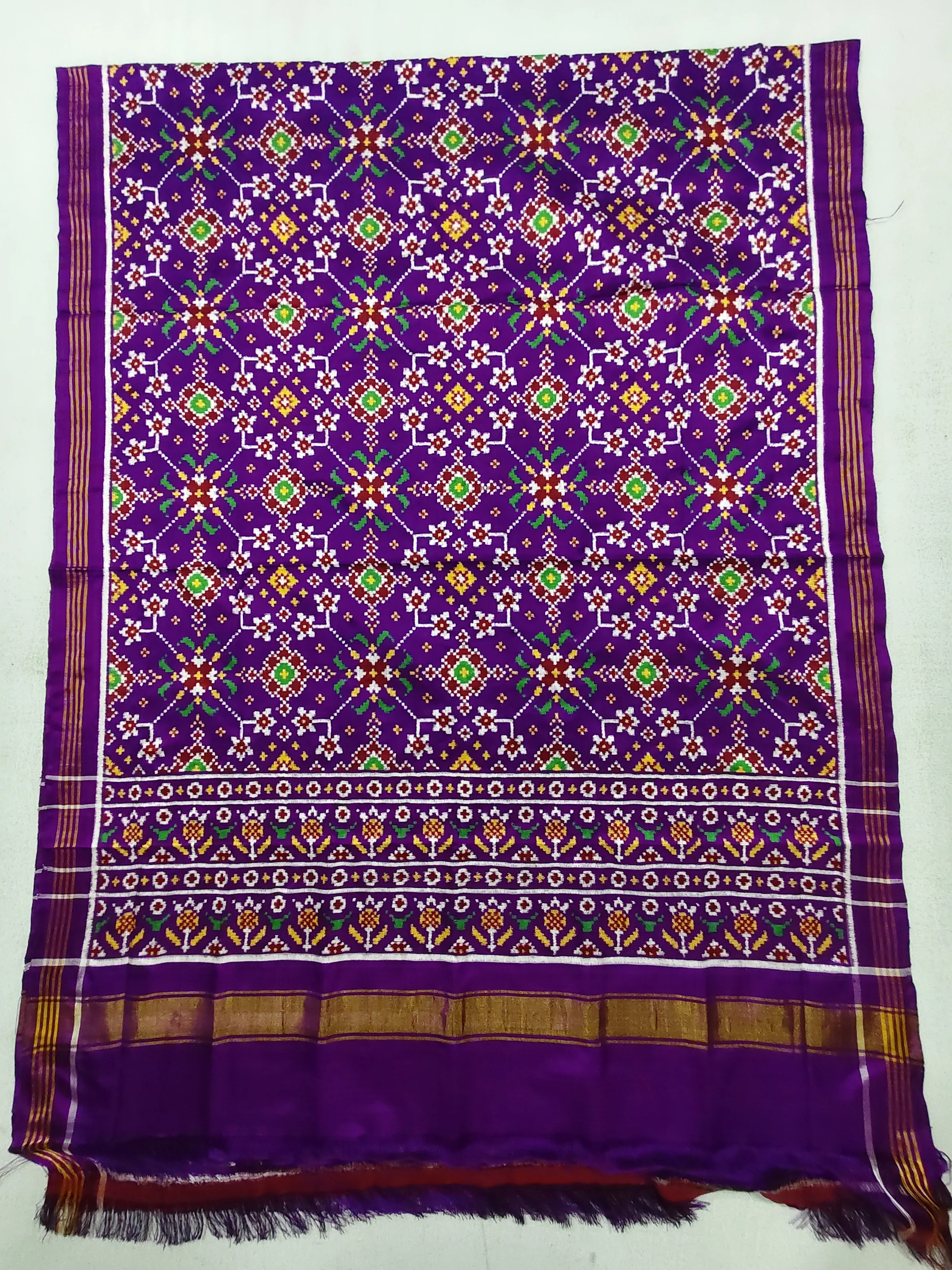 Magenta Jad Pallu Navratan Motifs Double Ikat Chaniya Choli Dupatta