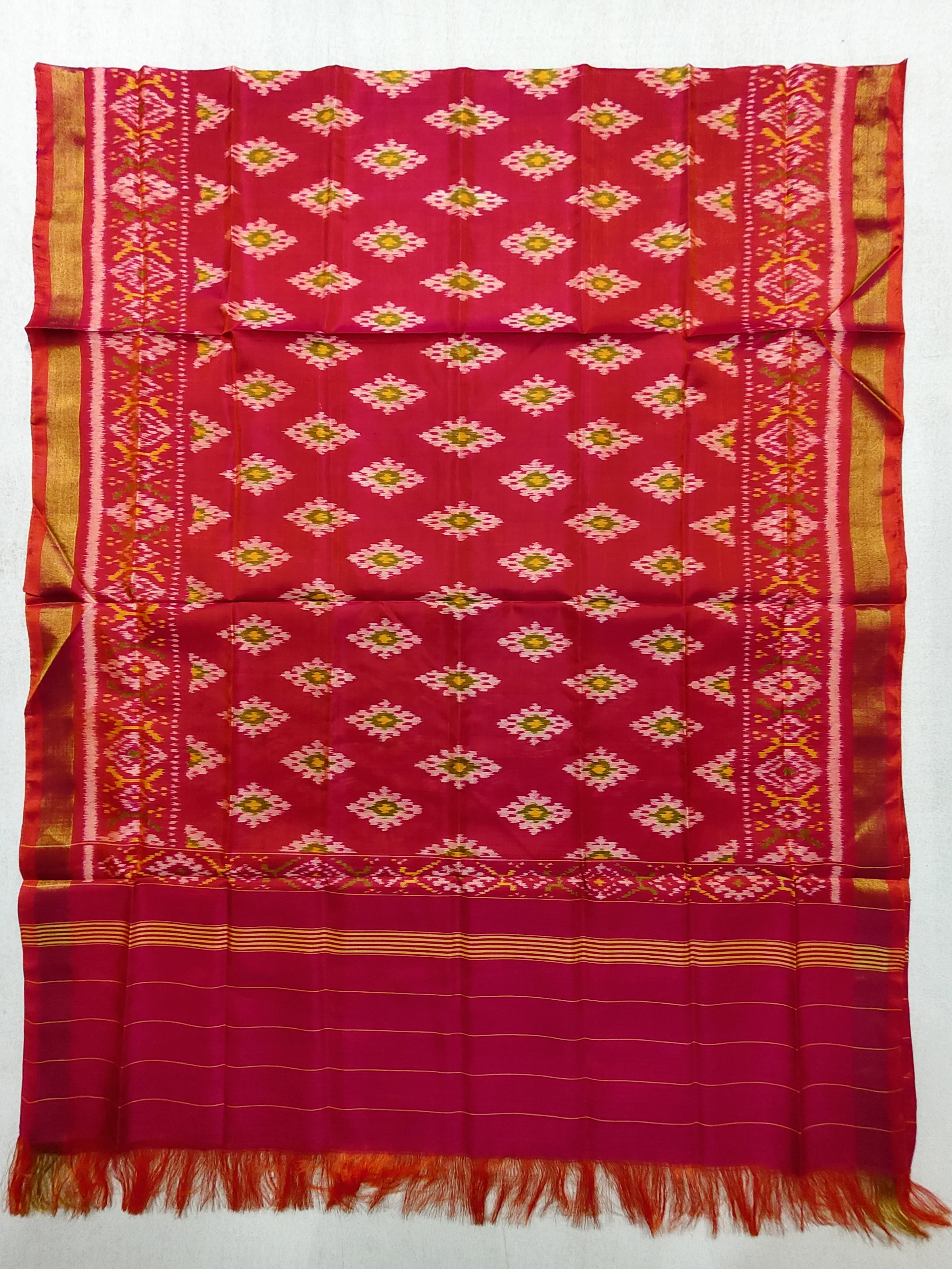 Peach Colour Chanda Motifs Single Ikat Dress Dupatta